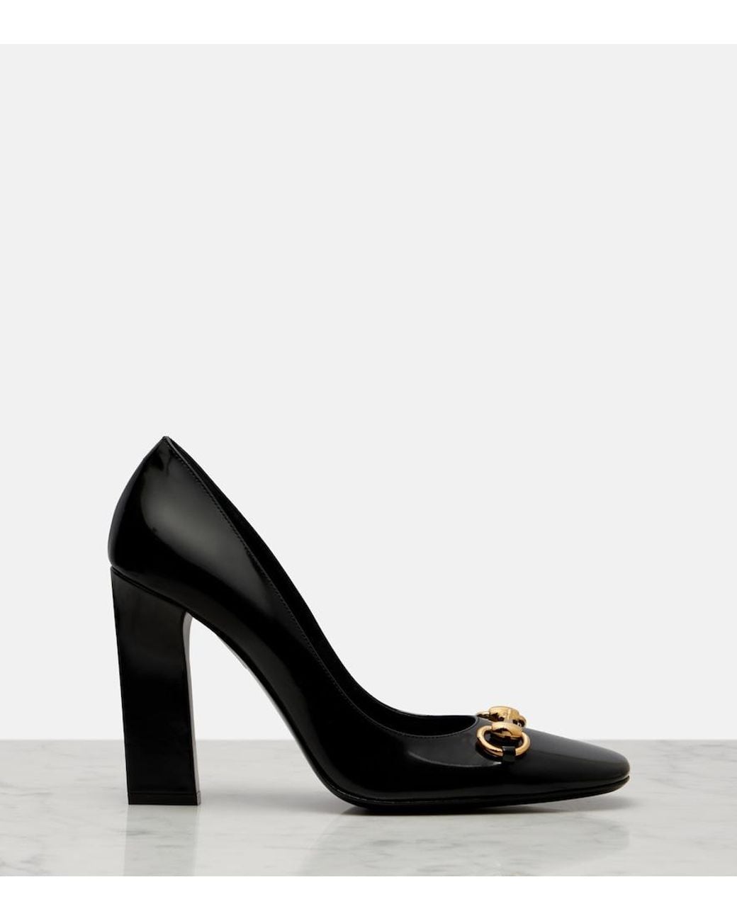 Gucci Black Signora Horsebit 110 Patent Leather Pumps