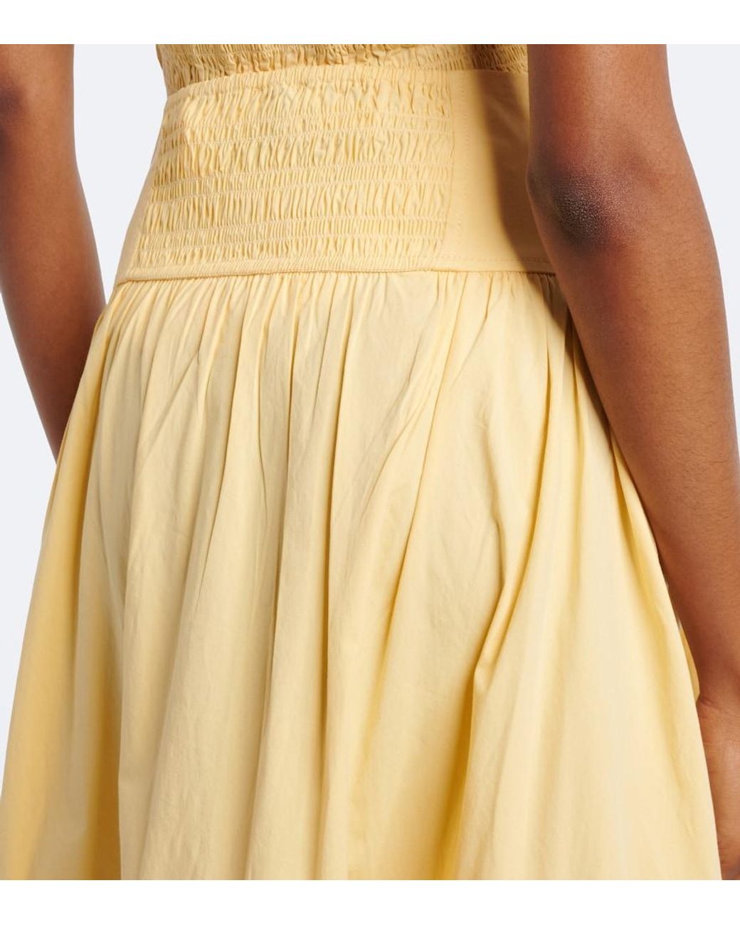 Ganni Yellow Ruffled Shirred Tiered Cotton-Blend Midi Skirt