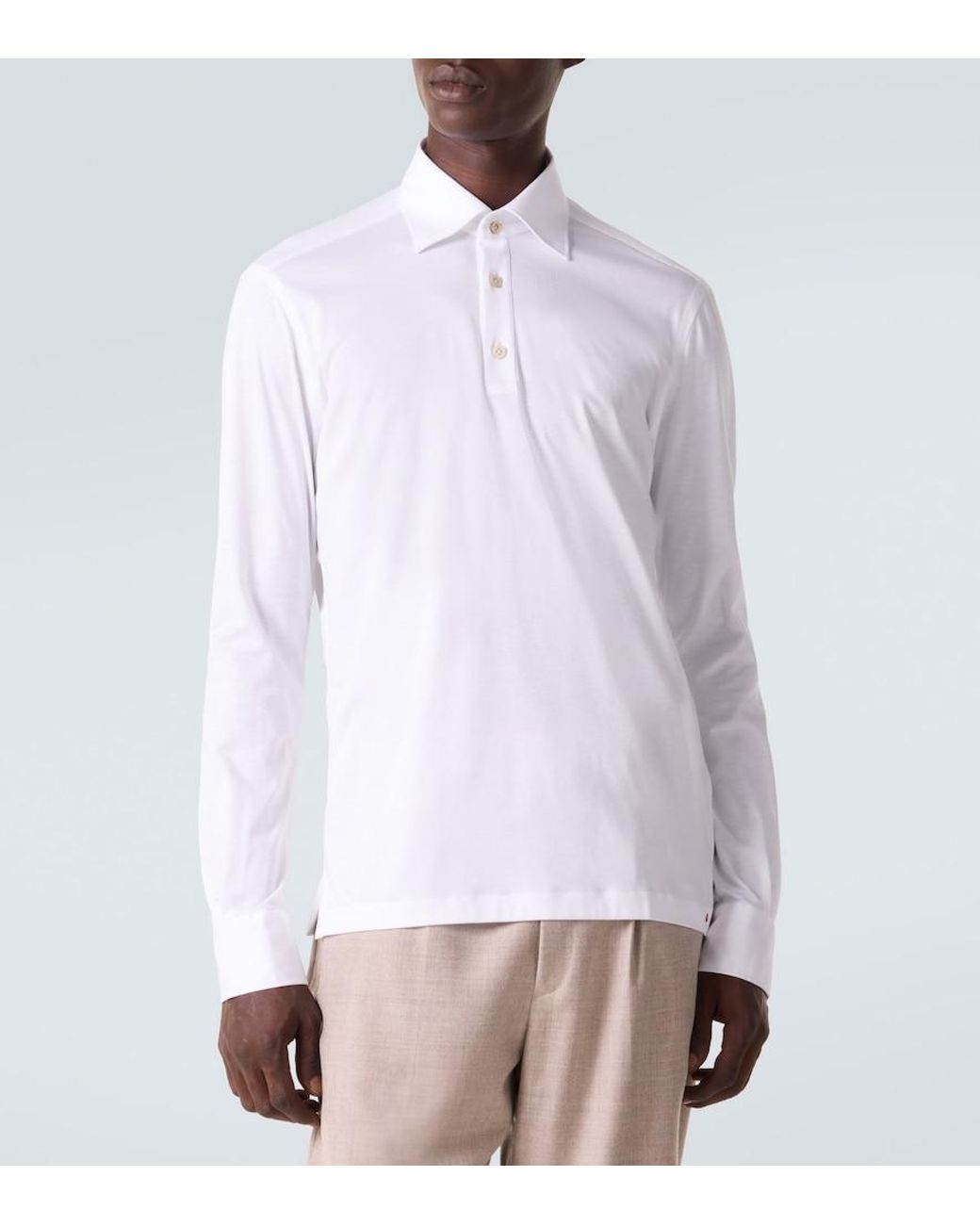 Kiton White Cotton Poplin Polo Top for men