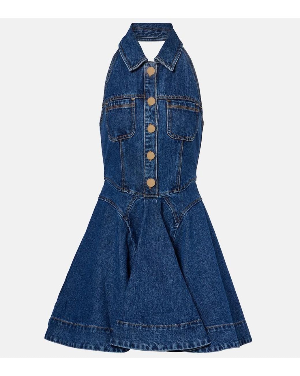 Self-Portrait Blue Flared Denim Midi Dress