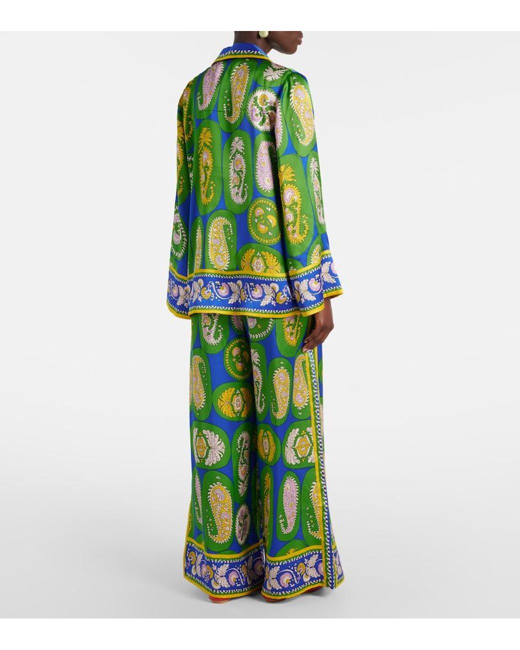 ALÉMAIS Green Printed Silk Satin Shirt