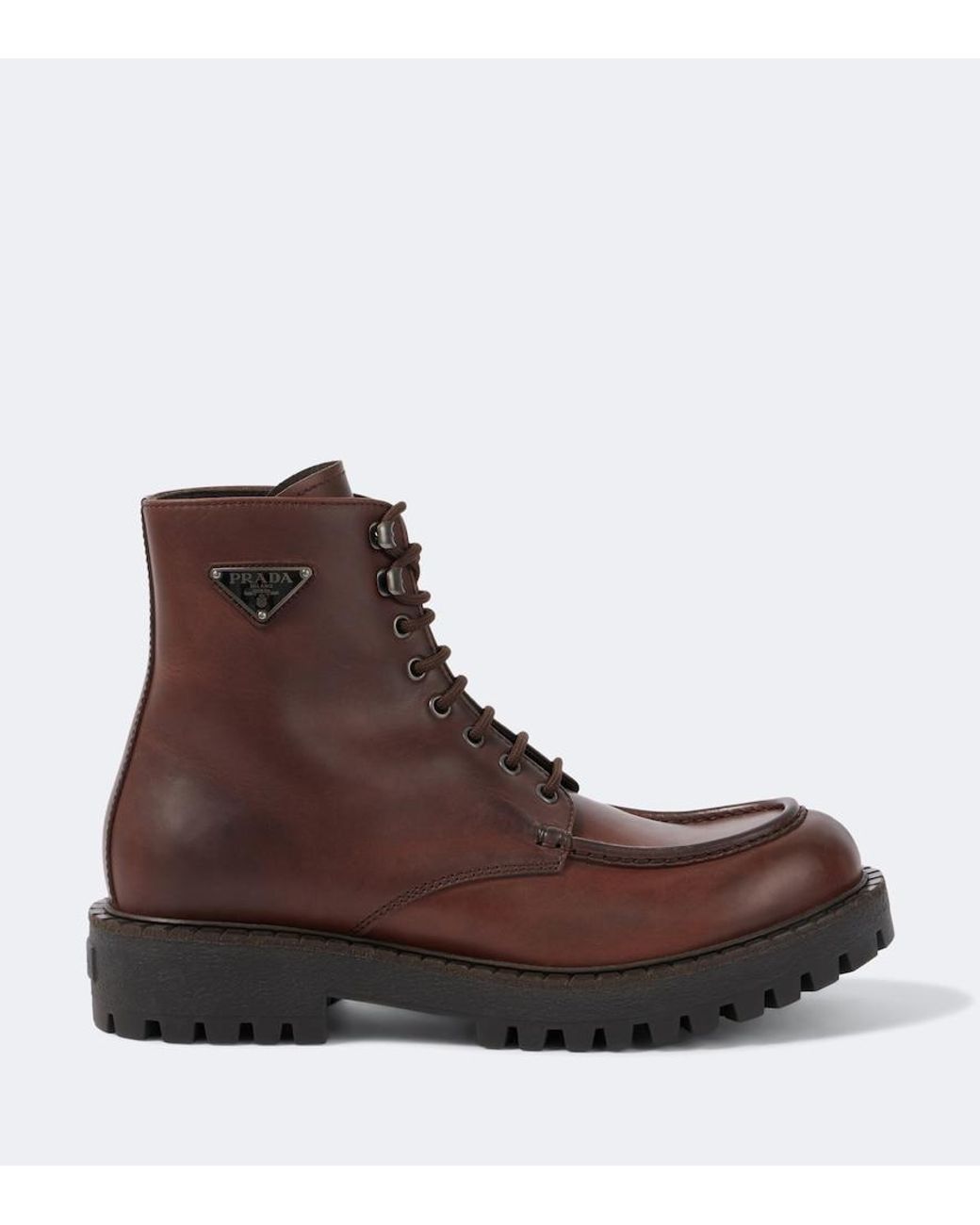Prada Brown Leather Lace-Up Boots for men