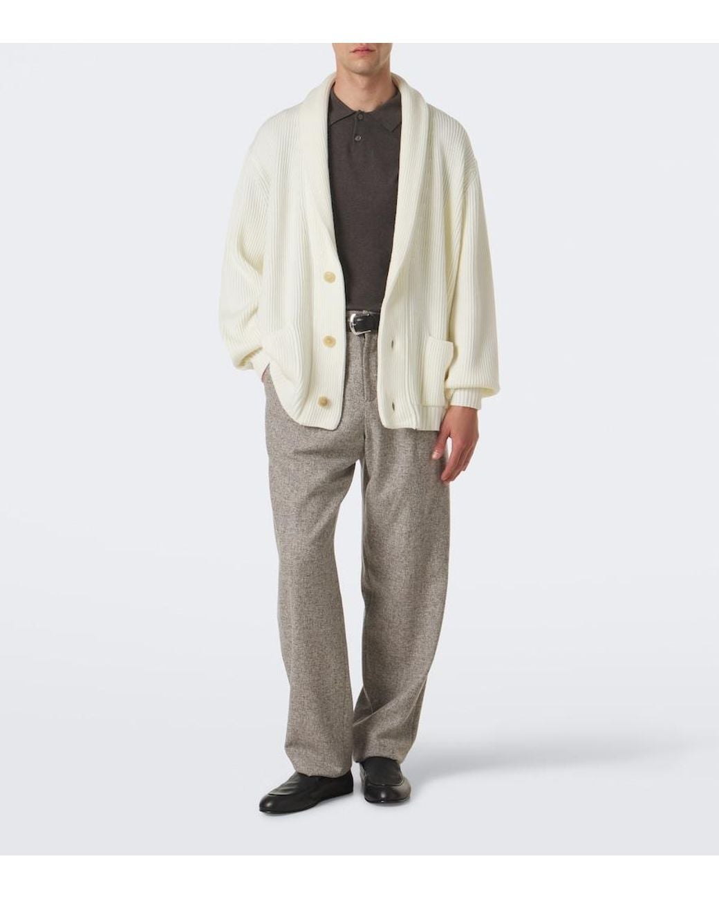 Thom Sweeney White Ribbed-Knit Wool Cardigan for men