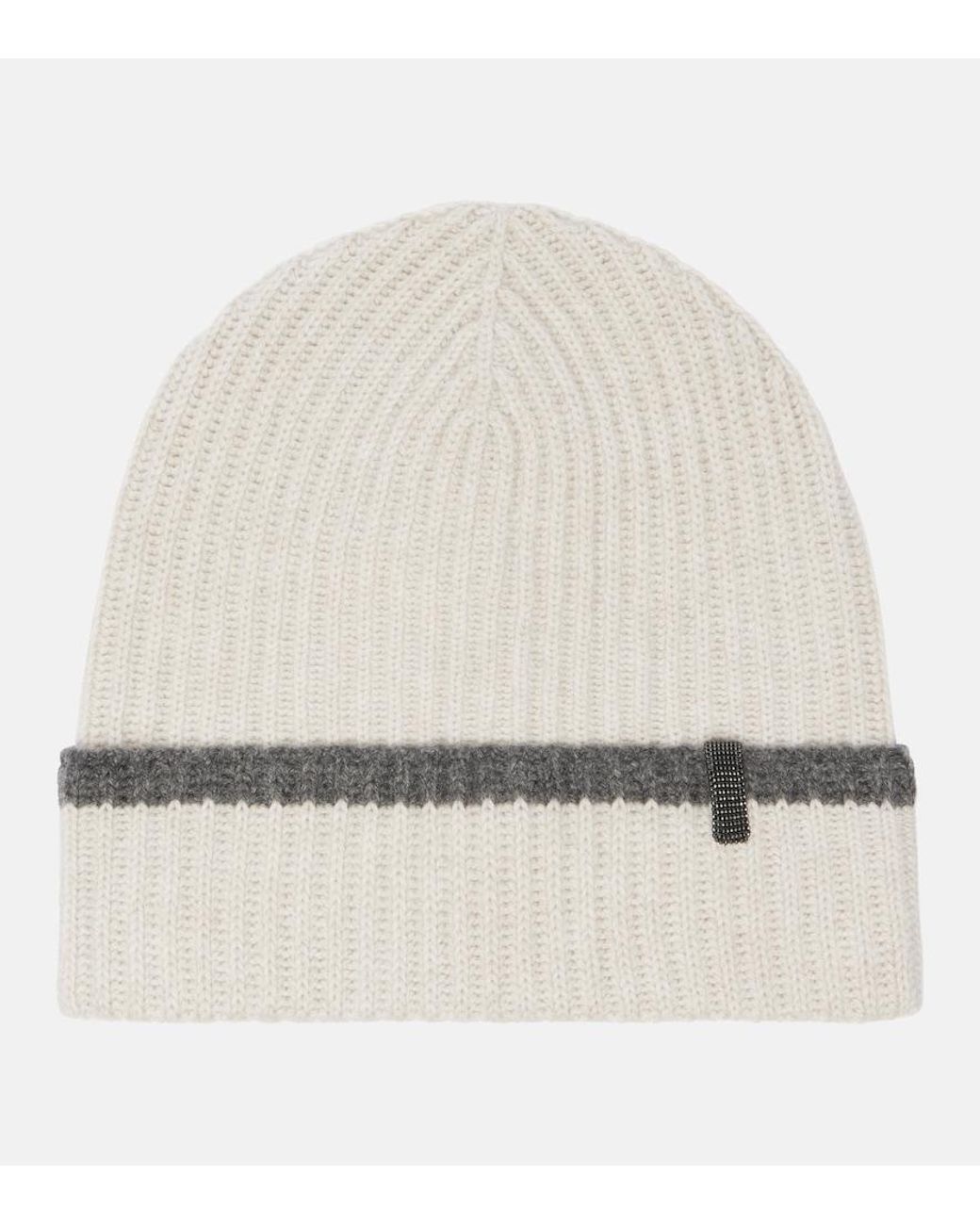 Brunello Cucinelli Natural Contrast Cashmere Beanie