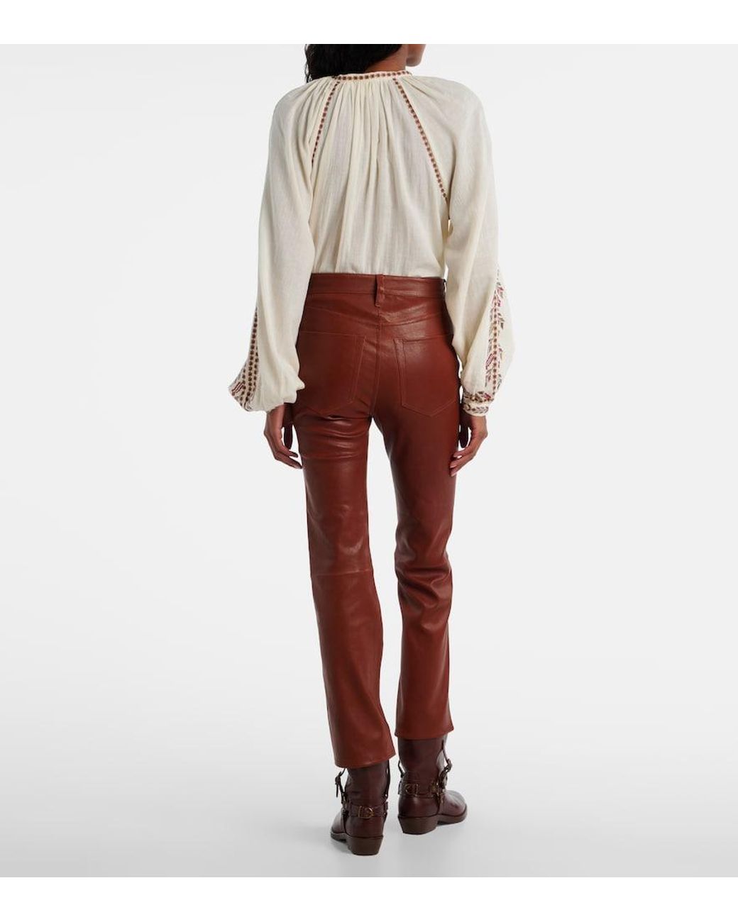 FRAME Brown Reboot Crop Leather Bootcut Pants