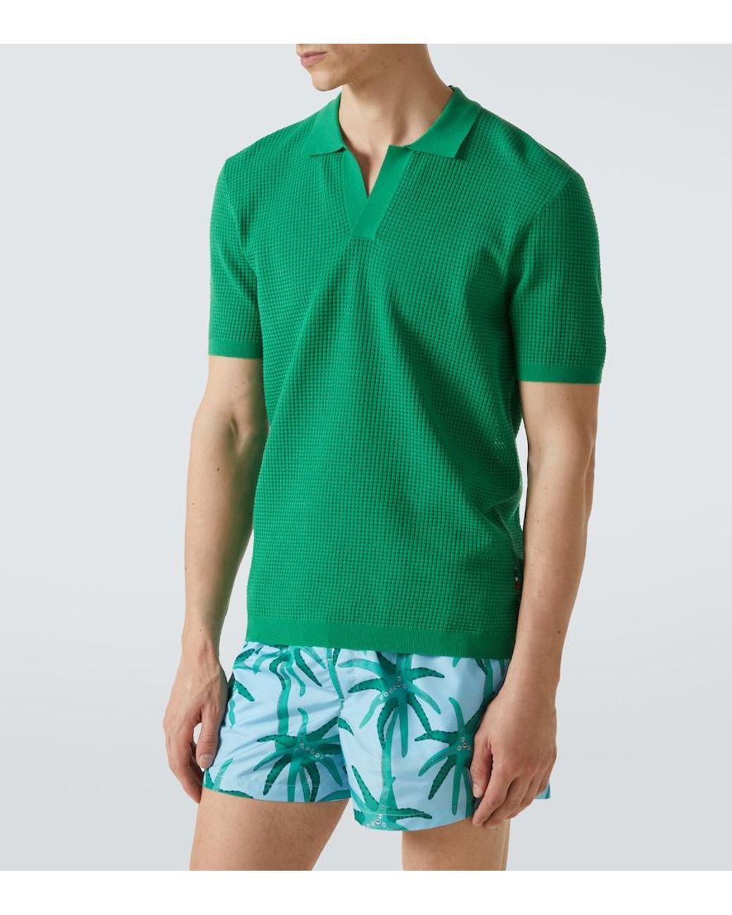Green Rody Orlebar Brown Roddy Waffle-Knit Mesh Polo Shirt in Green for Men | Lyst