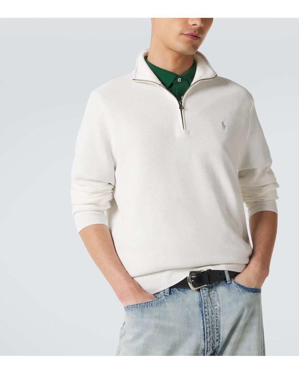 Polo Ralph Lauren White Cotton Half-Zip Sweater for men