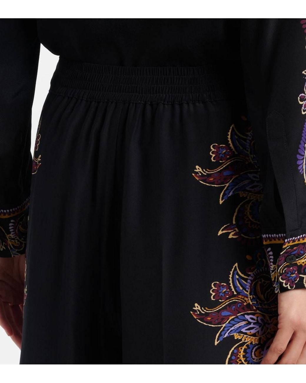 Etro Blue Paisley Silk Wide-Leg Pants