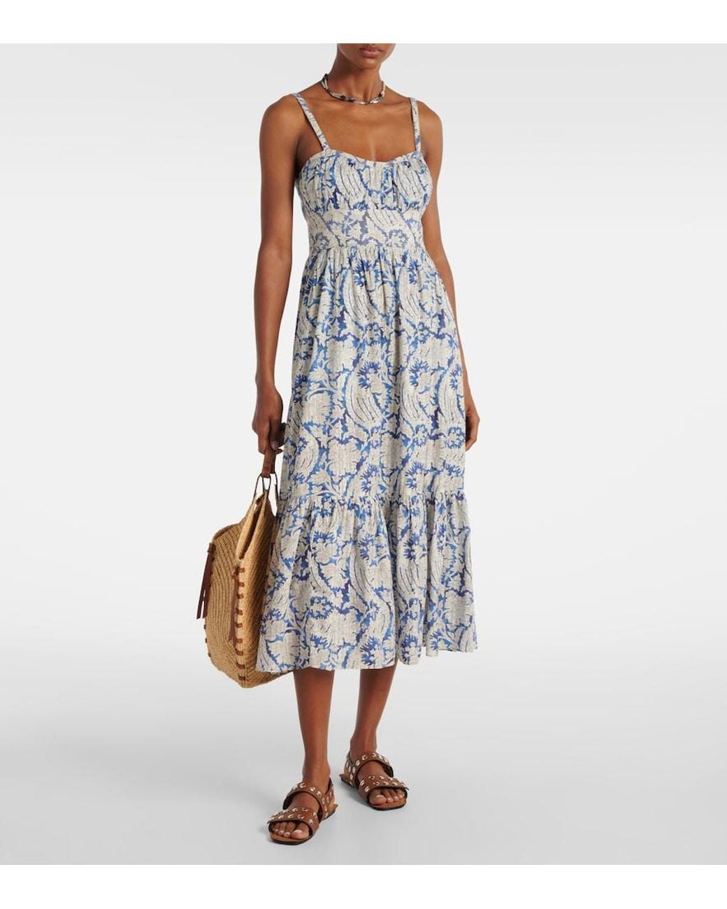 Ulla Johnson Blue Nadine Floral Cotton-Blend Midi Dress