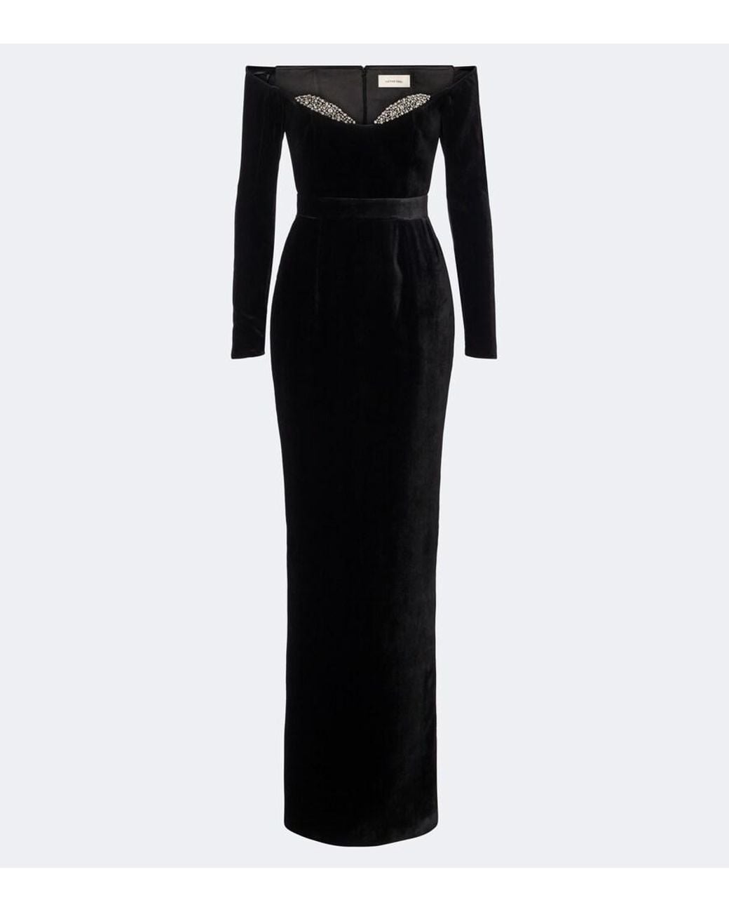 The New Arrivals Ilkyaz Ozel Black Farah Embellished Velvet Bustier Gown