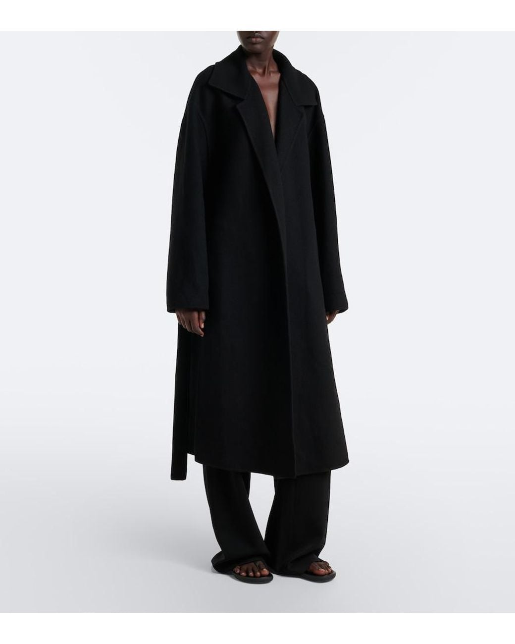 The Row Black Ciara Wool And Cashmere-Blend Wrap Coat