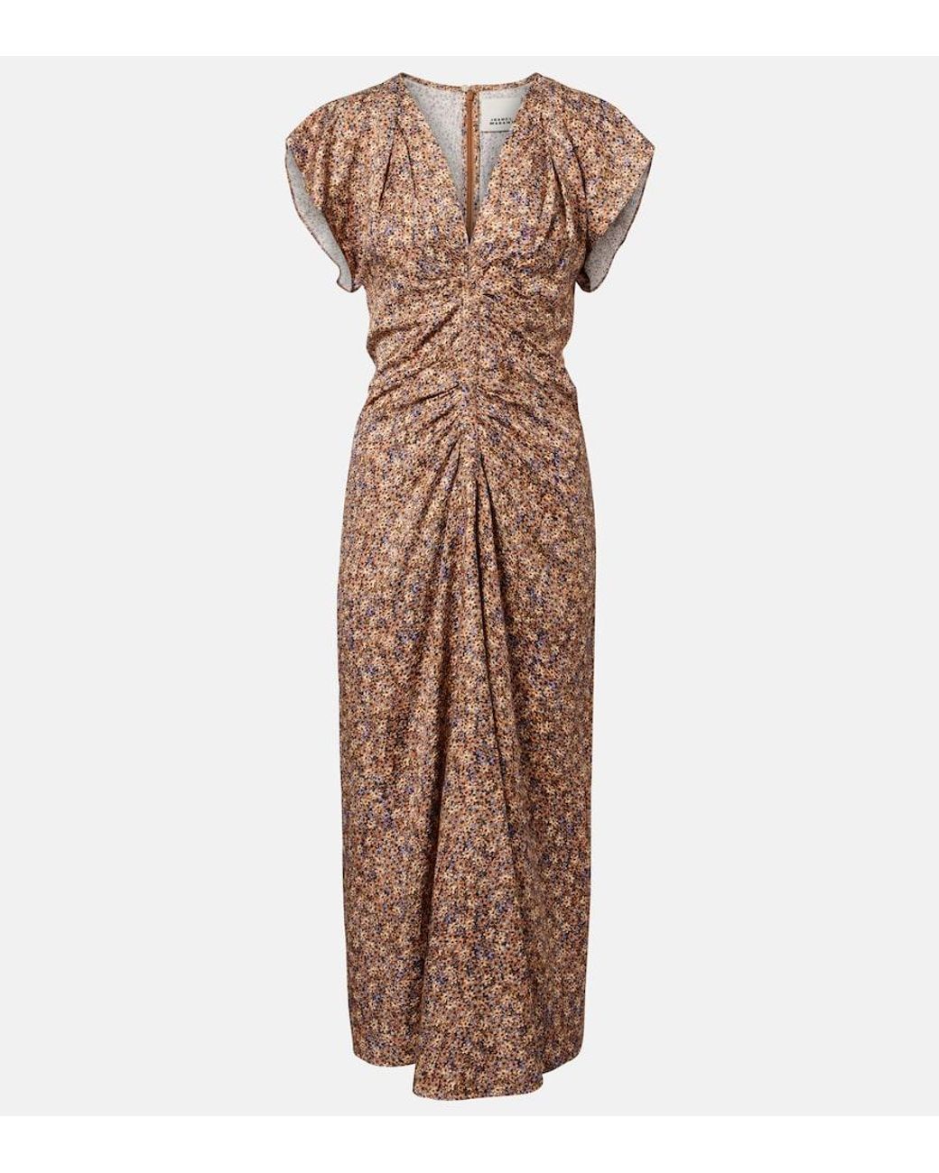 Isabel Marant Brown Lyndsay Floral Gathered Midi Dress