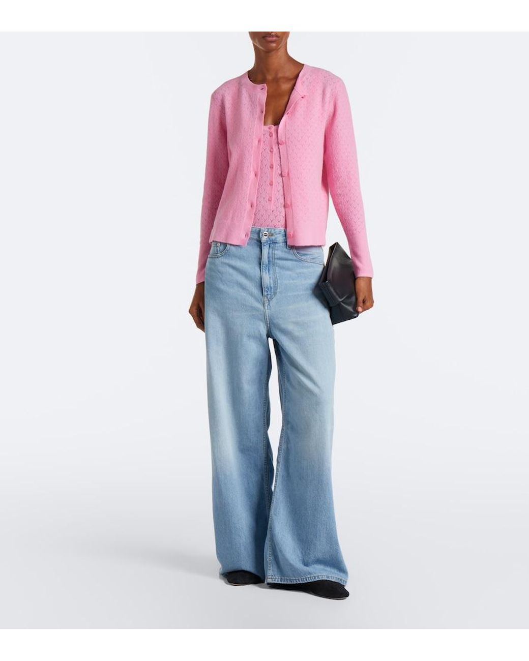 Eres Pink Sucrerie Pointelle Wool-Blend Cardigan