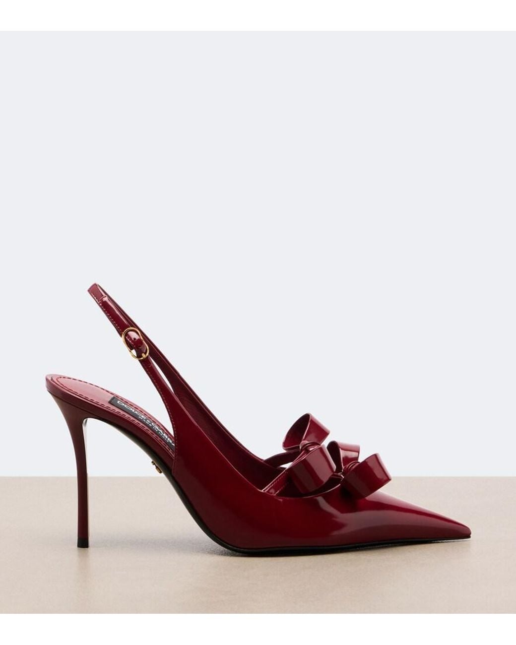 Dolce & Gabbana Red Bow-Detail Patent Leather Slingback Pumps
