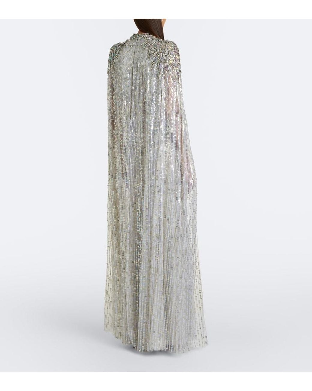 Jenny Packham Gray Dakota Embellished Caped Gown