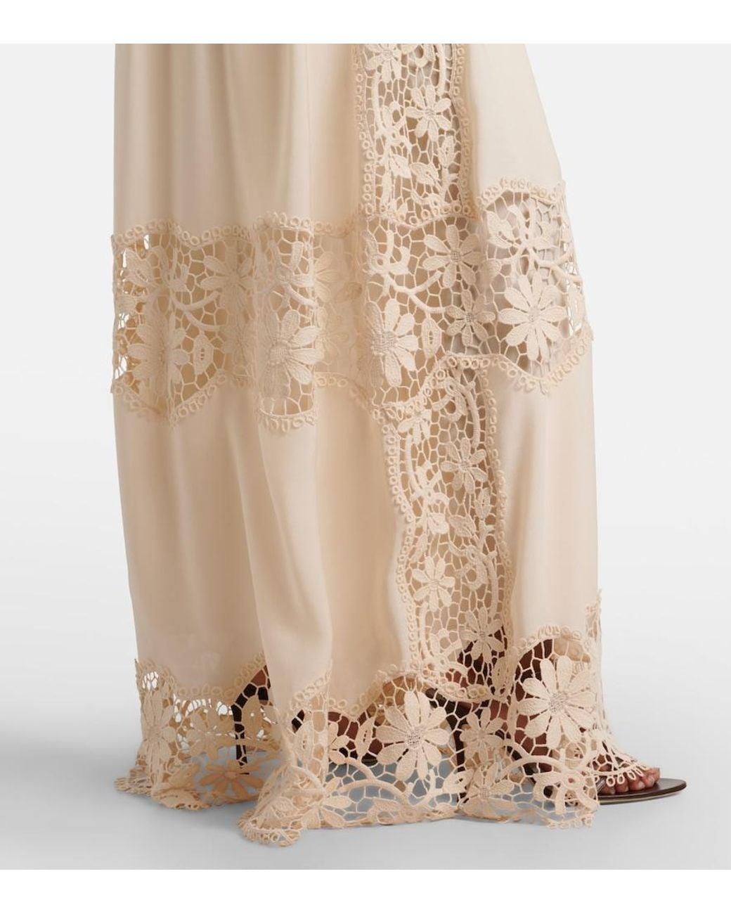 Elie Saab Natural Georgette And Macrame Gown