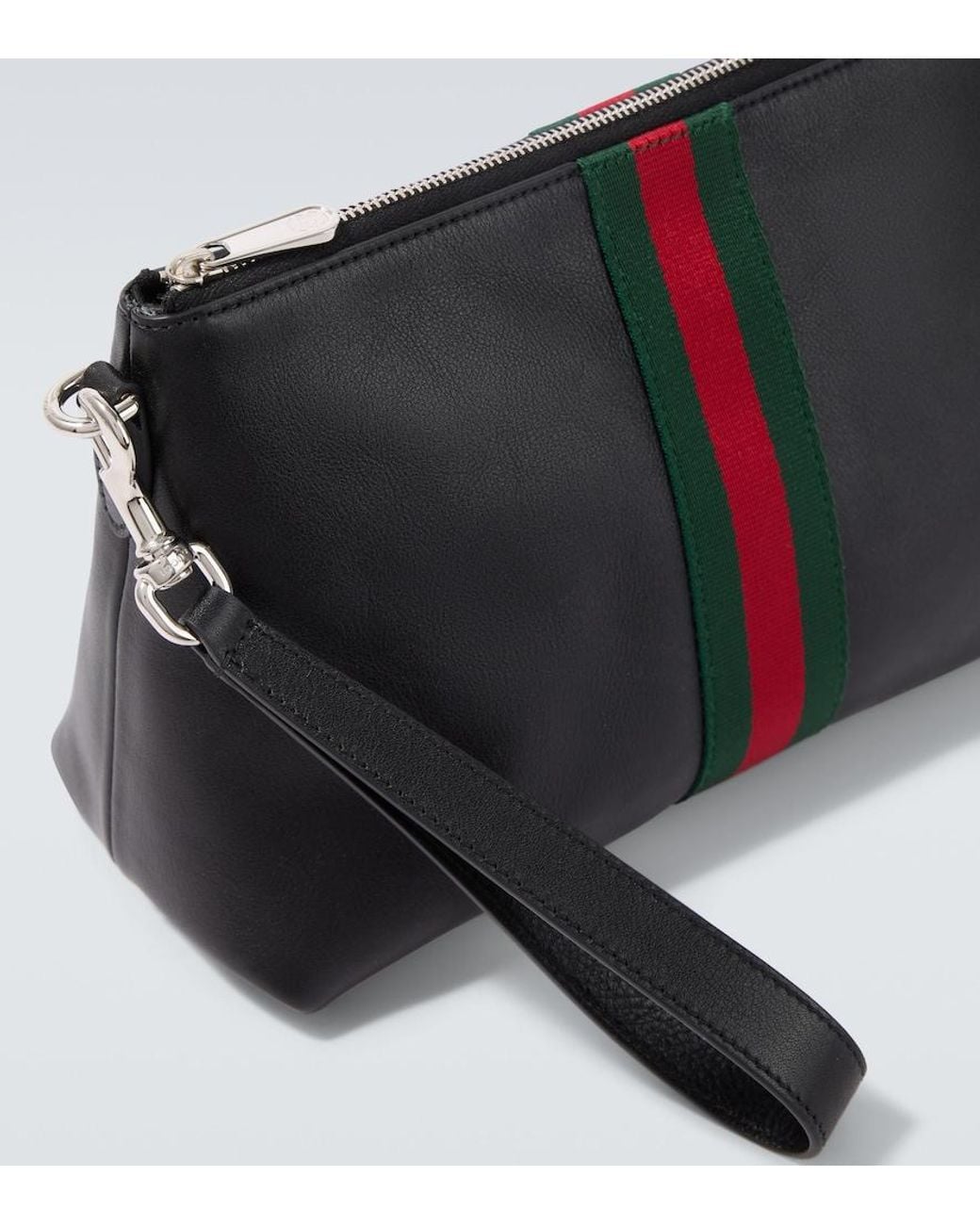 Gucci Black Web Trademark Leather Pouch for men
