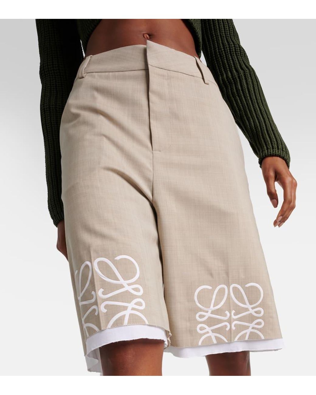 Loewe Anagram Cutout Wool Bermuda Shorts in Natural | Lyst