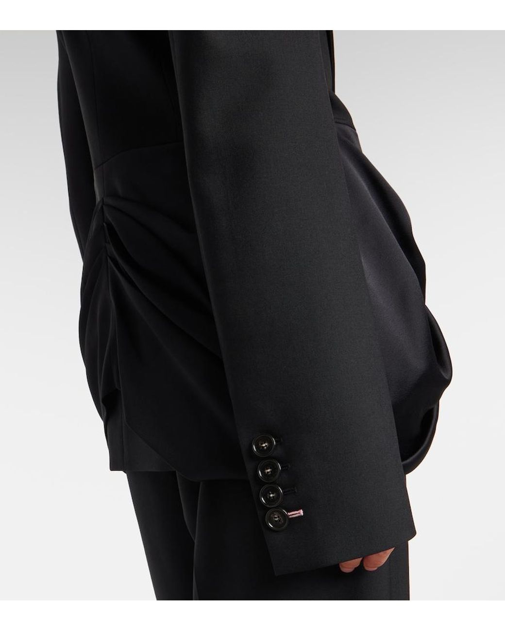 Stella McCartney Black Draped Satin-Trimmed Wool Blazer