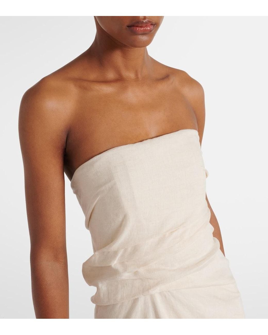 Staud White Caravaggio Draped Linen Maxi Dress