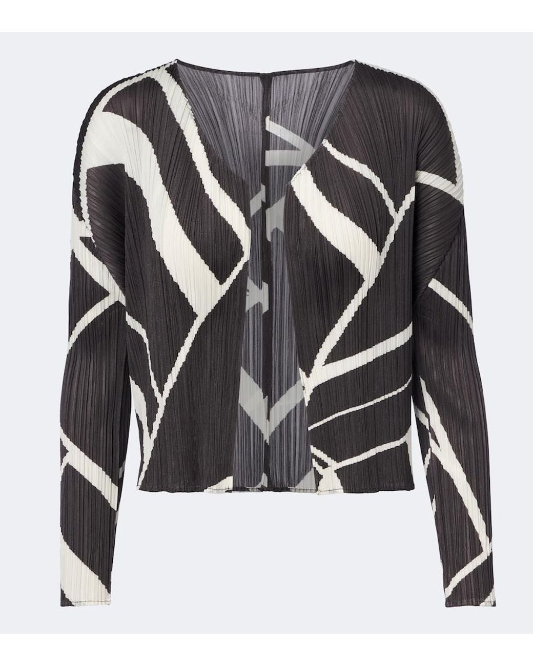 Pleats Please Issey Miyake Black Fold Line Pleated Printed Cardigan