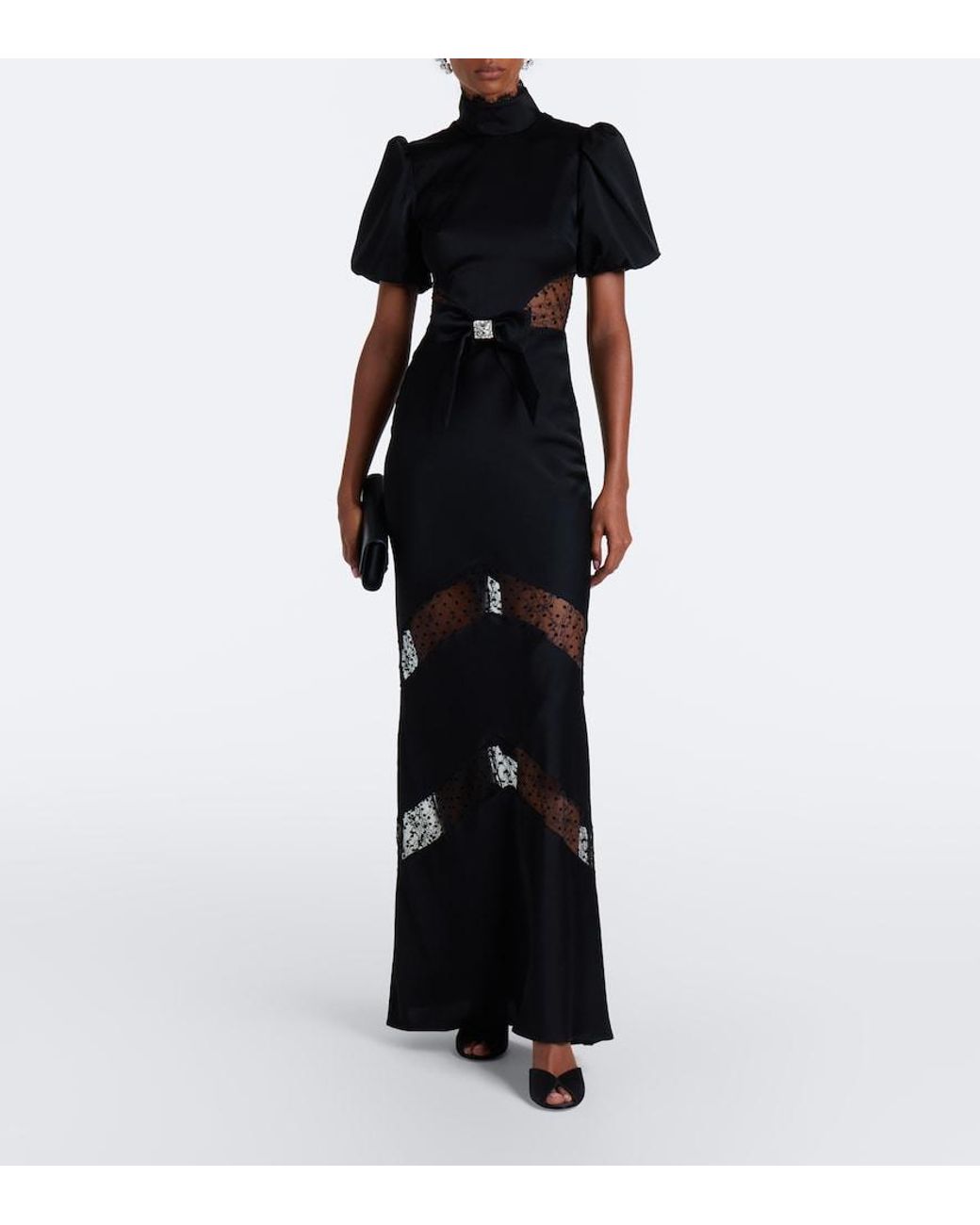 Rebecca Vallance Black Bow-Detail Embellished Maxi Dress