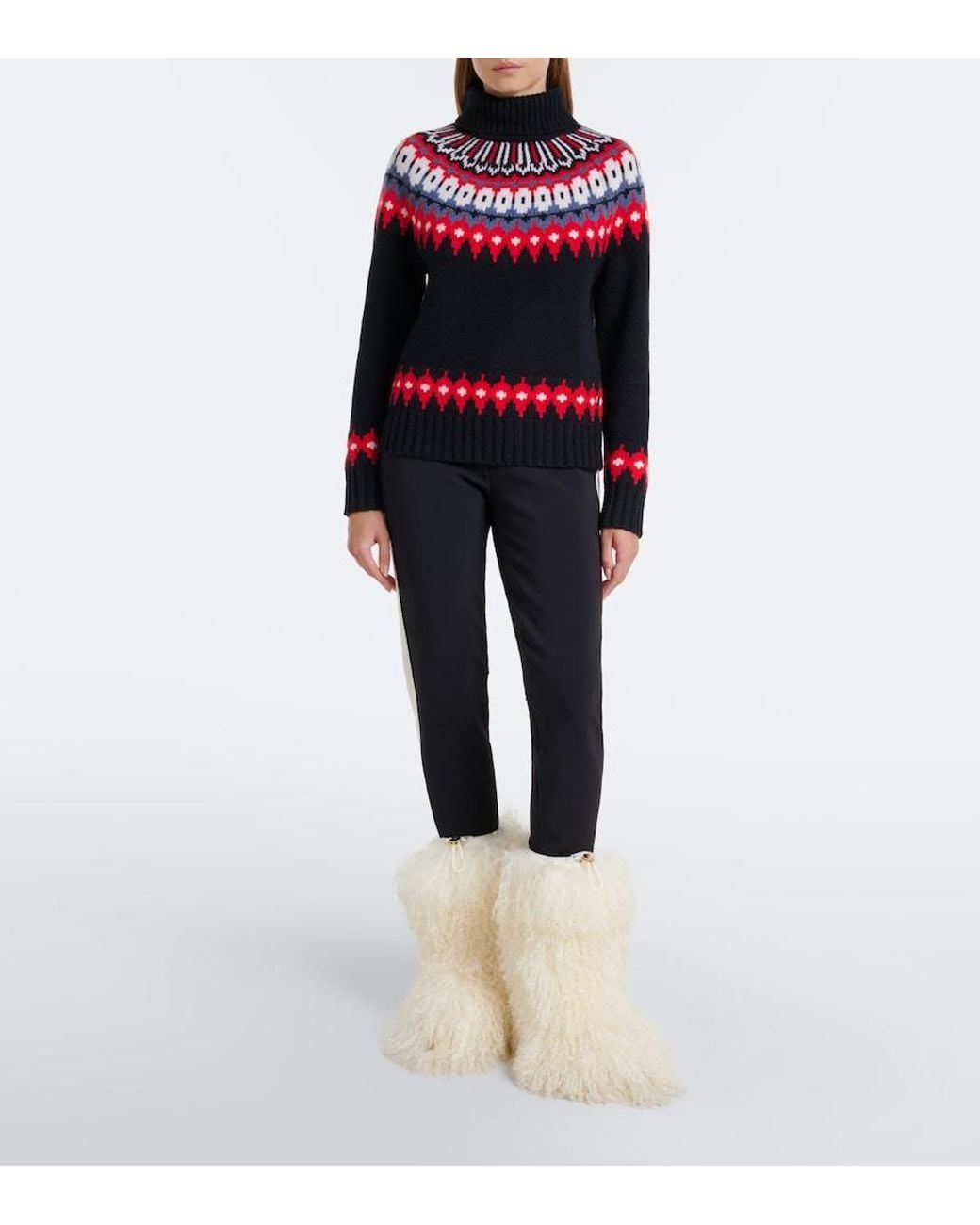 Bogner Red Ingrid Jacquard Cashmere Turtleneck Sweater