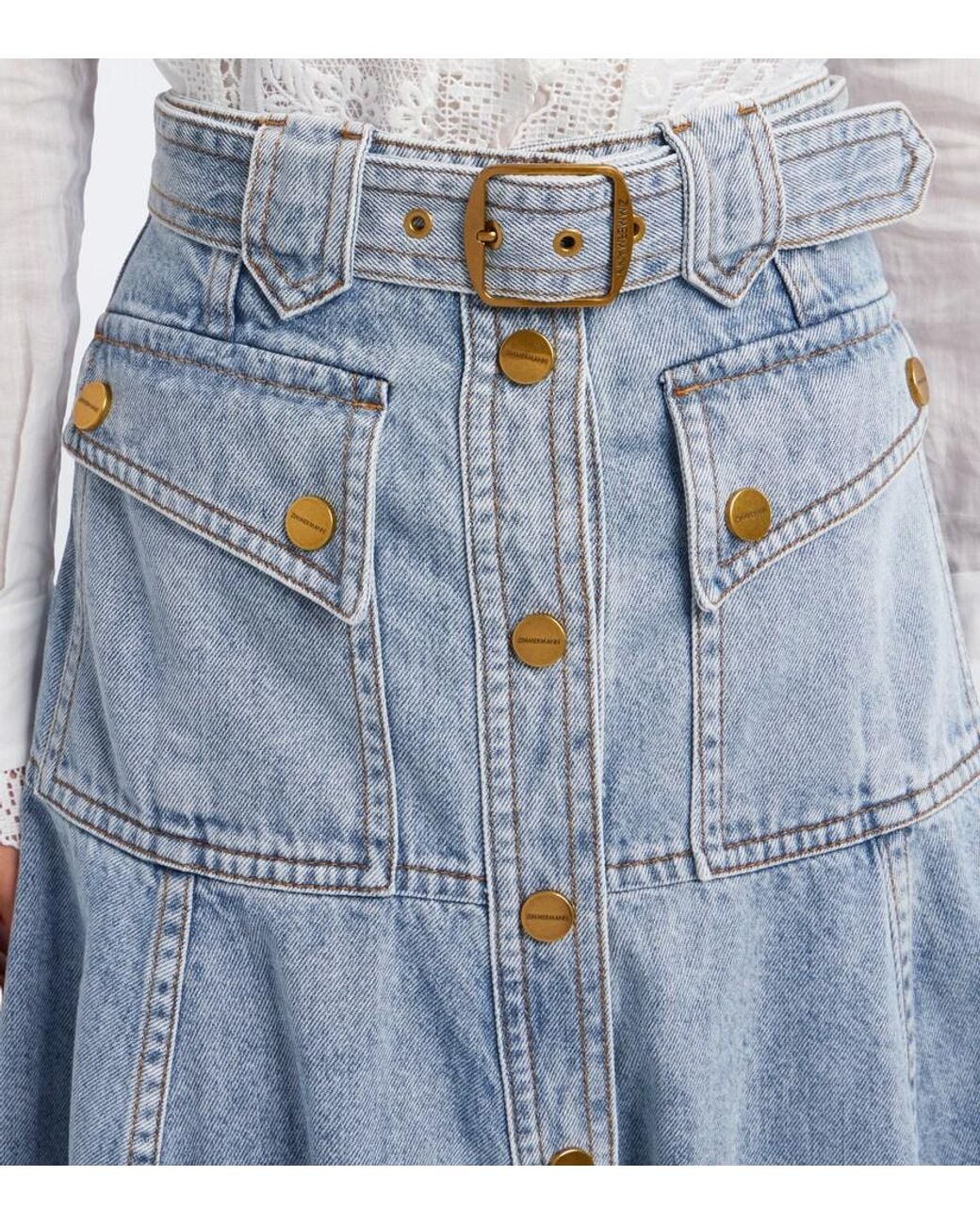 Zimmermann Blue Belted Denim Midi Skirt