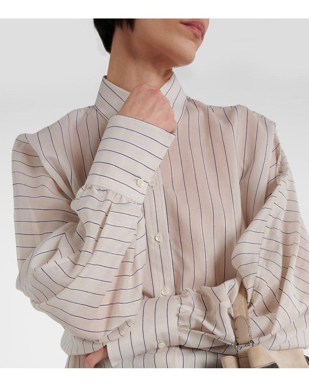 Brunello Cucinelli White Cotton-Blend Lame Shirt