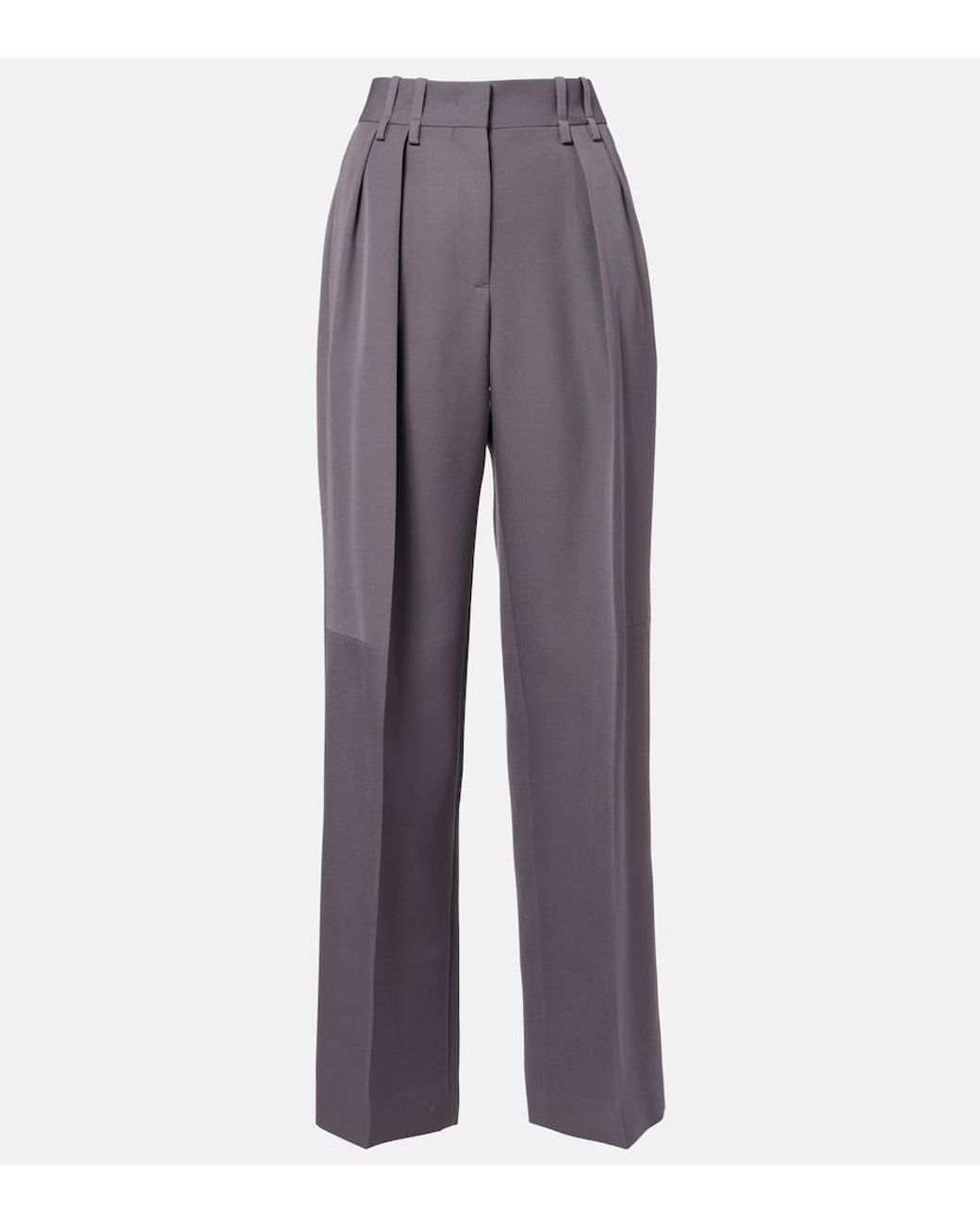 Jil Sander Gray Wool Gabardine Wide-Leg Pants