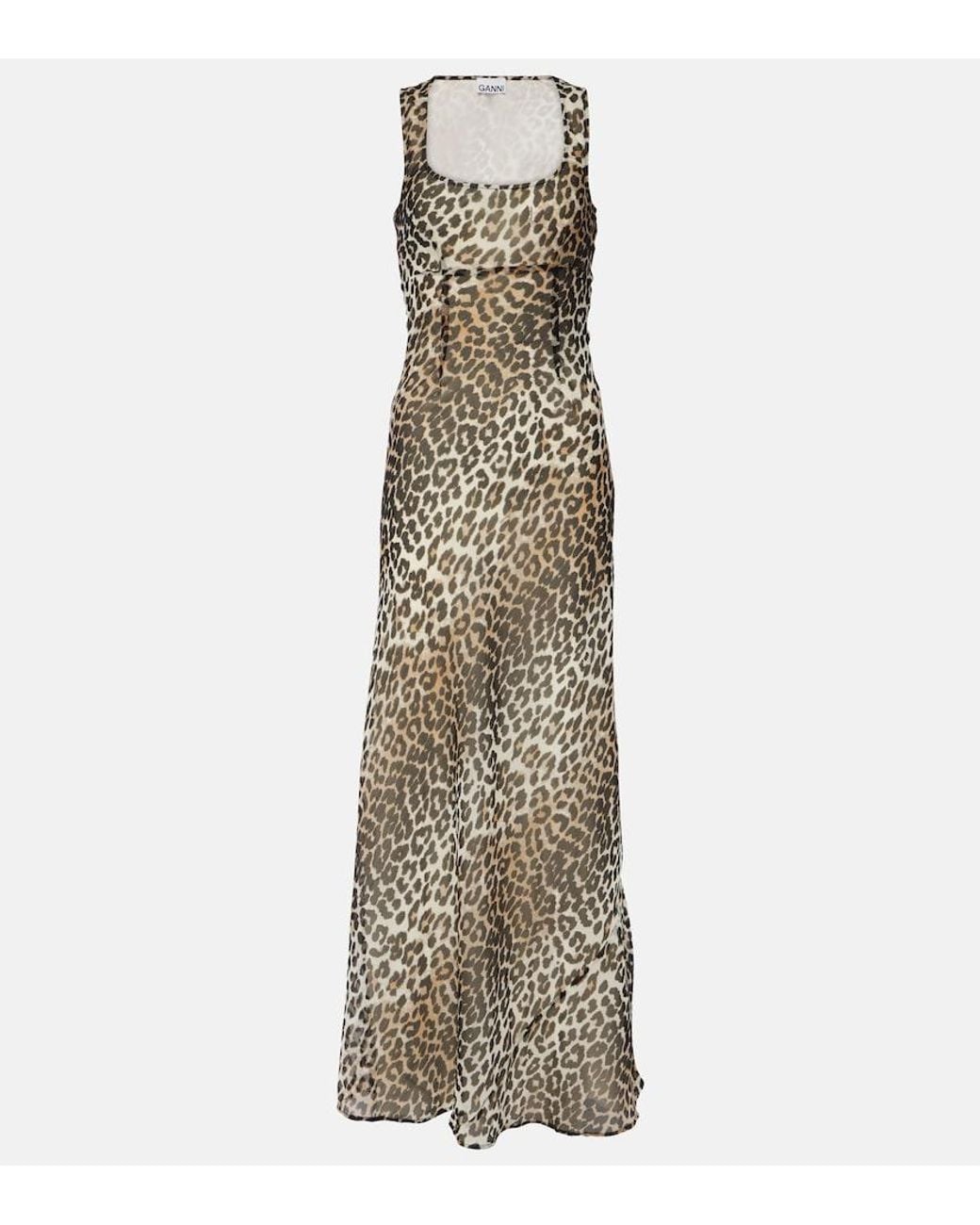 Ganni Metallic Leopard-Print Chiffon Maxi Dress