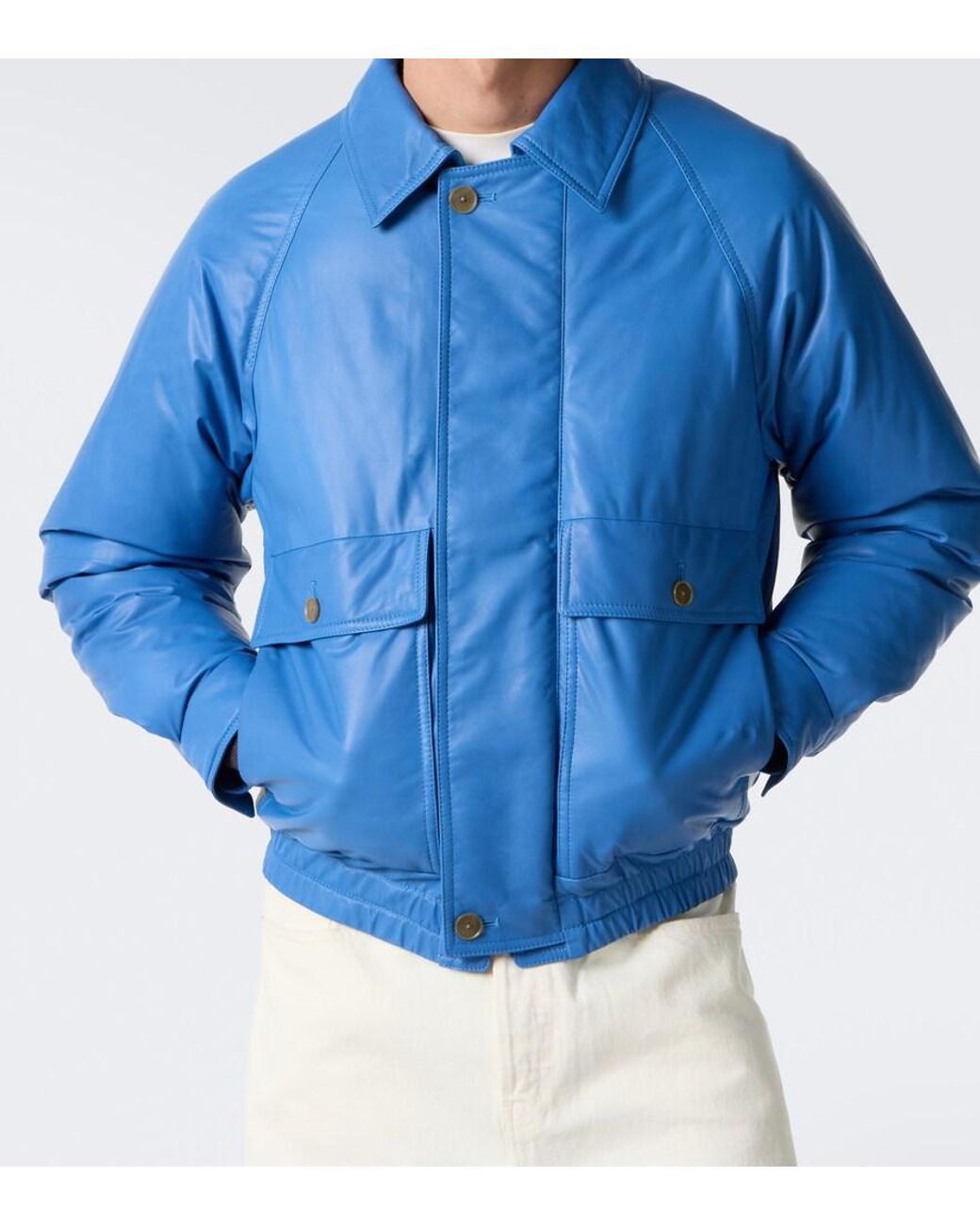 Auralee Blue Leather Down Jacket for men