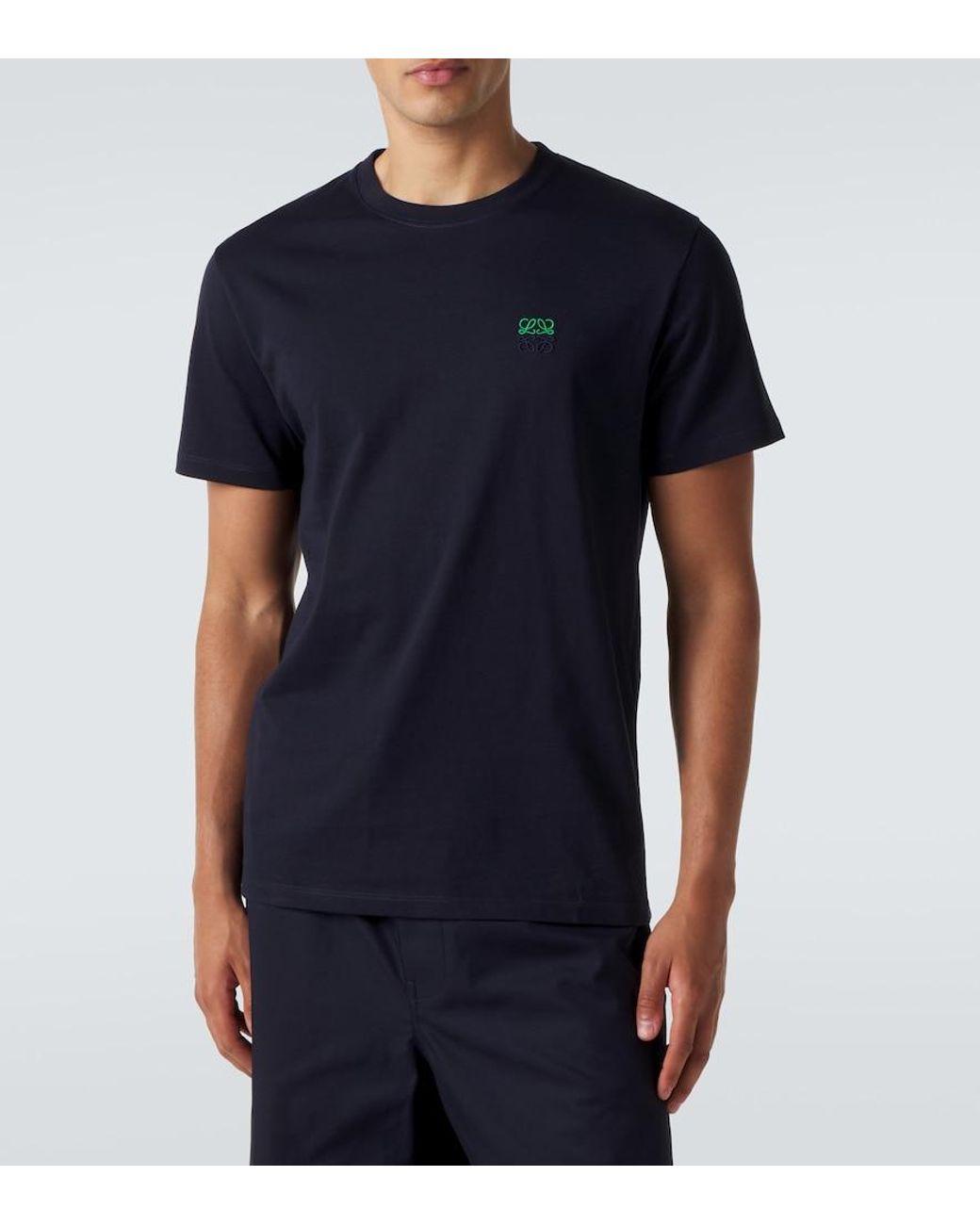Loewe Blue Logo Embroidered Cotton T-Shirt for men