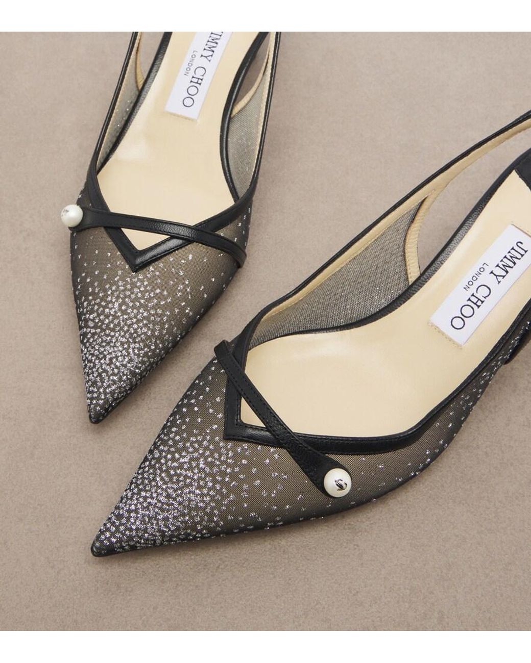 Jimmy Choo Metallic Amita Embellished Mesh Slingback Pumps