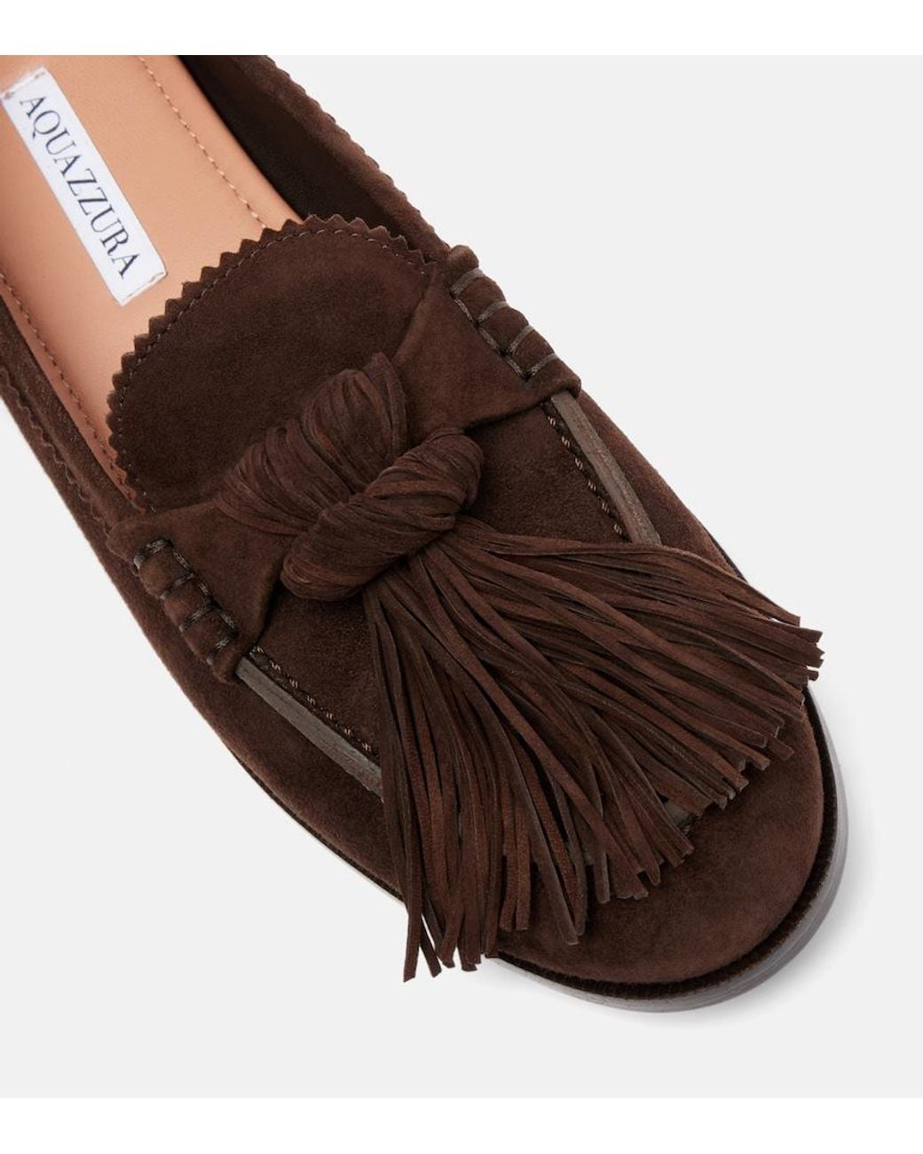 Aquazzura Brown Freddie Fringed Suede Loafers