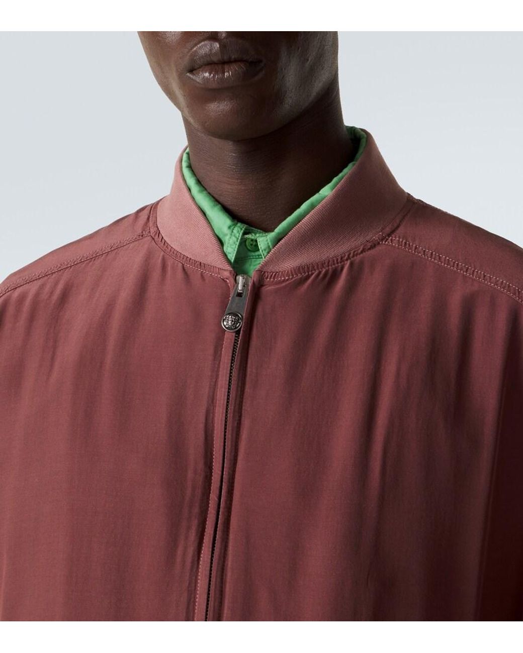 Versace Red Oversized Silk Poplin Blouson Jacket for men