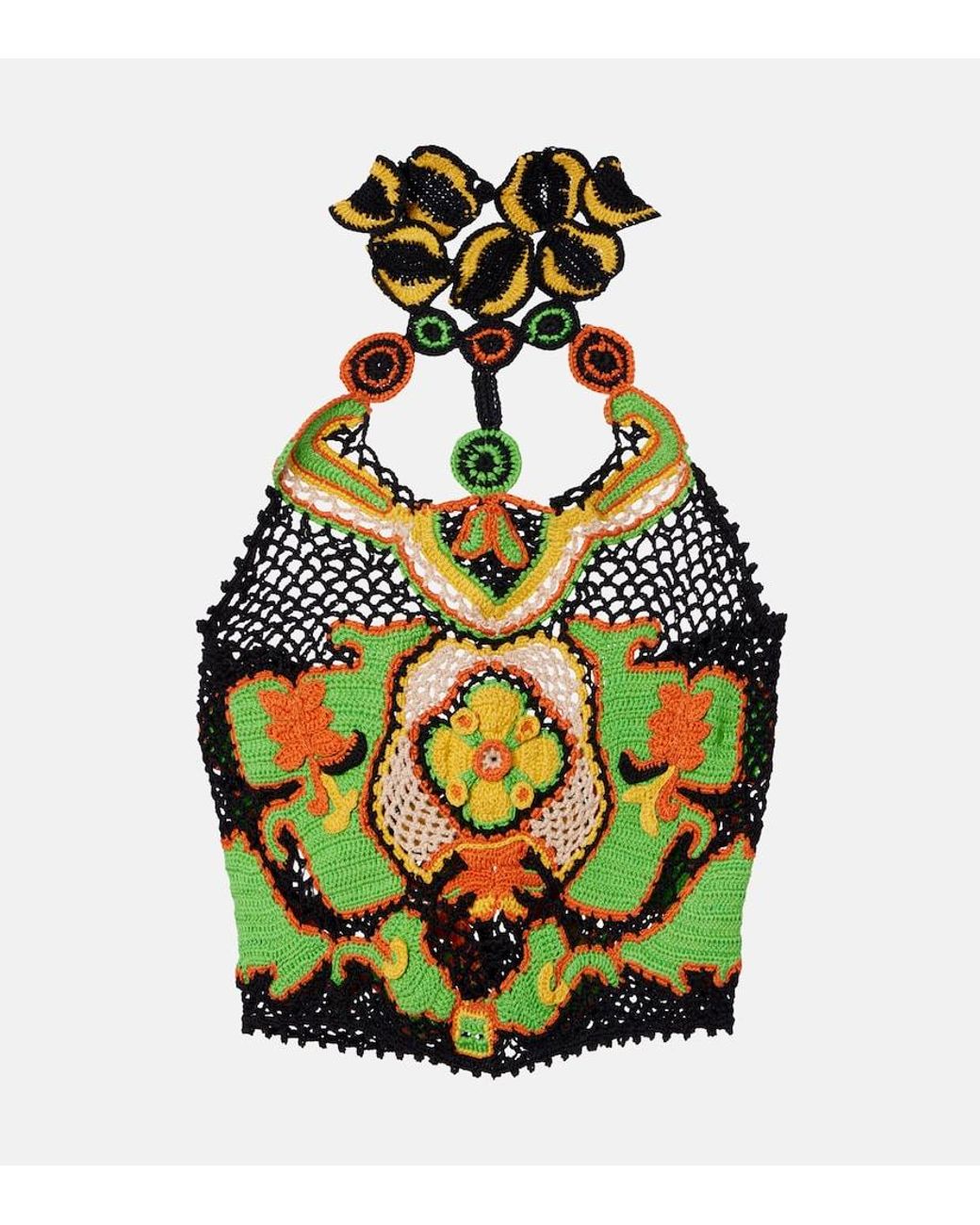 Etro Green Floral Crochet Cotton Crop Top