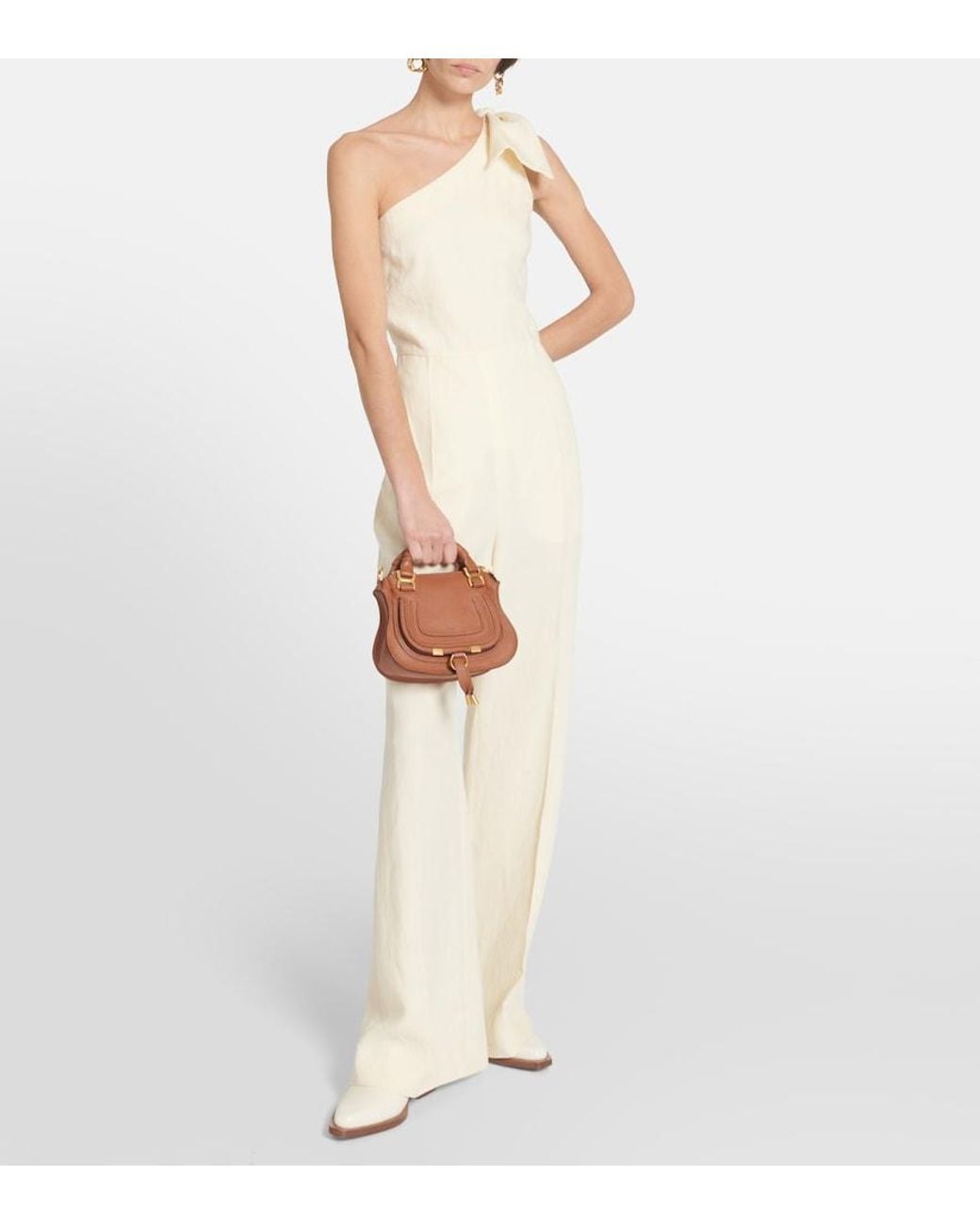 Chloé White One-Shoulder Linen Jumpsuit