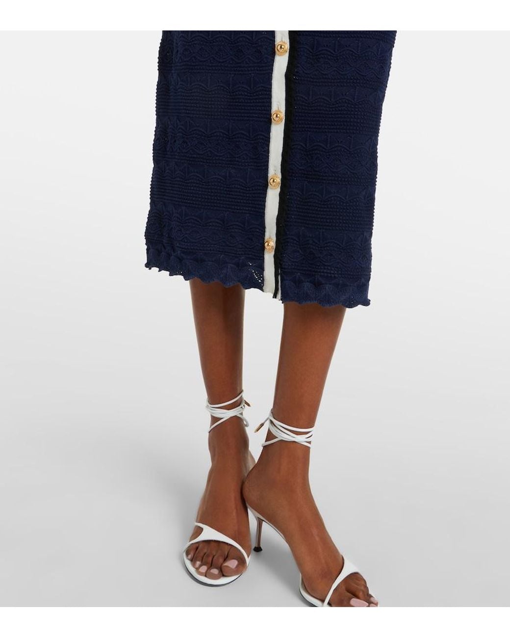 Self-Portrait Blue Bow-Detail Pointelle Cotton-Blend Midi Dress