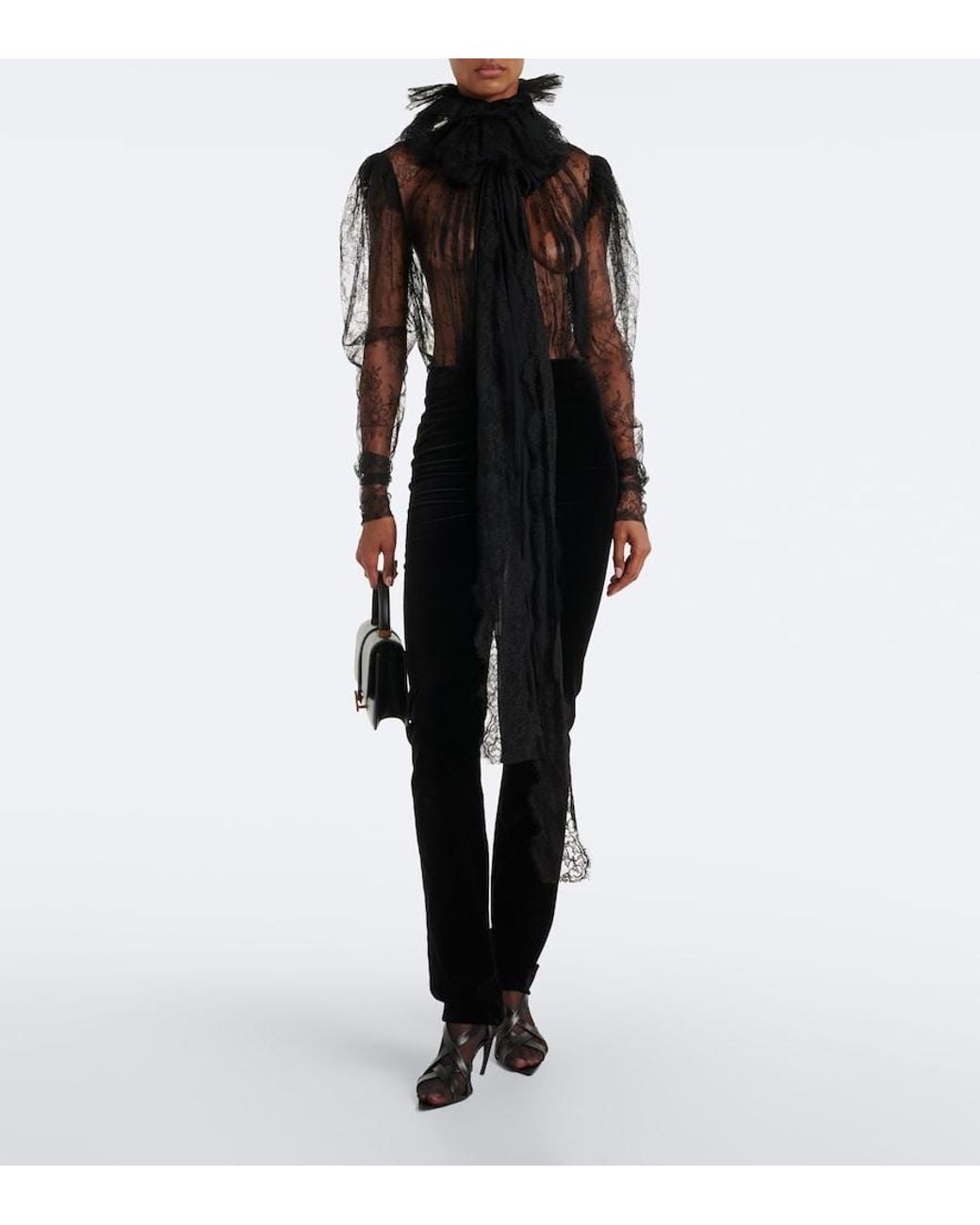 Khaite Black Bonnie Sheer Lace Blouse
