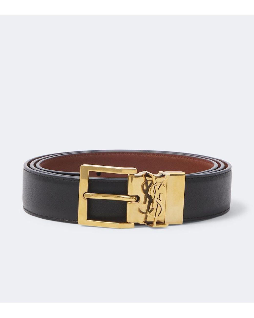 Saint Laurent Black Vadim Cassandre Reversible Leather Belt for men
