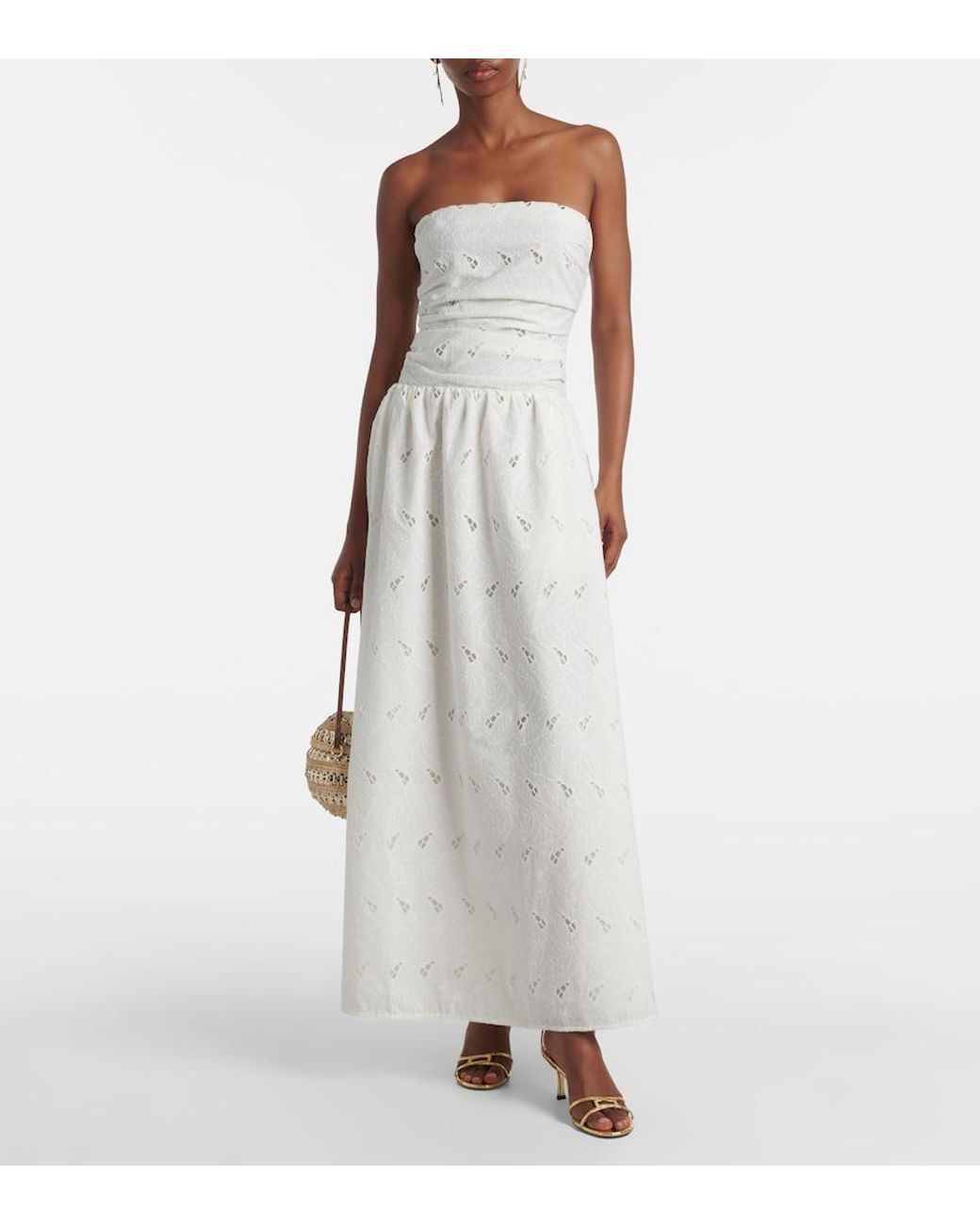 Faithfull The Brand White Moa Broderie Anglaise Draped Maxi Dress