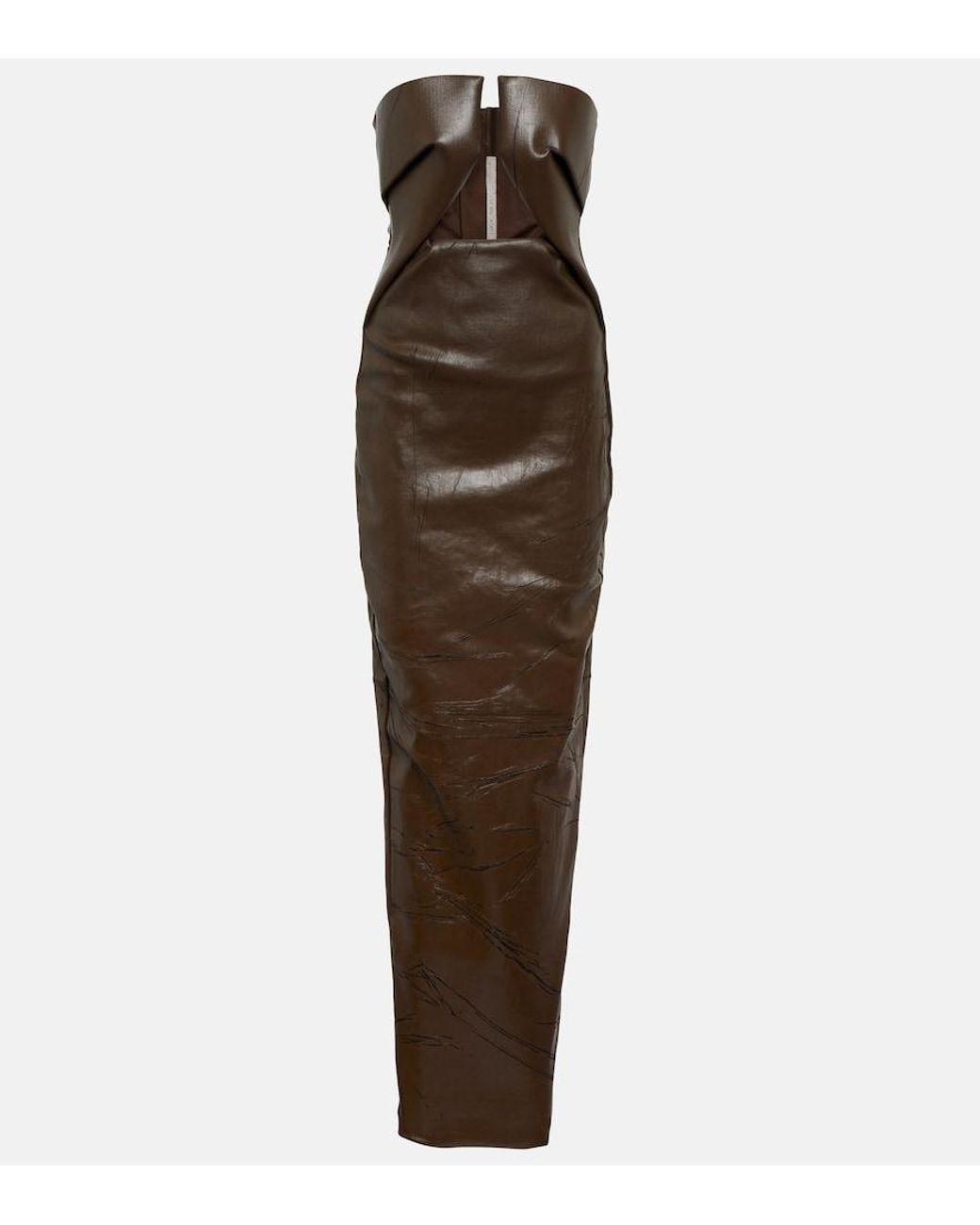 Rick Owens Brown Strapless Coated Denim Gown