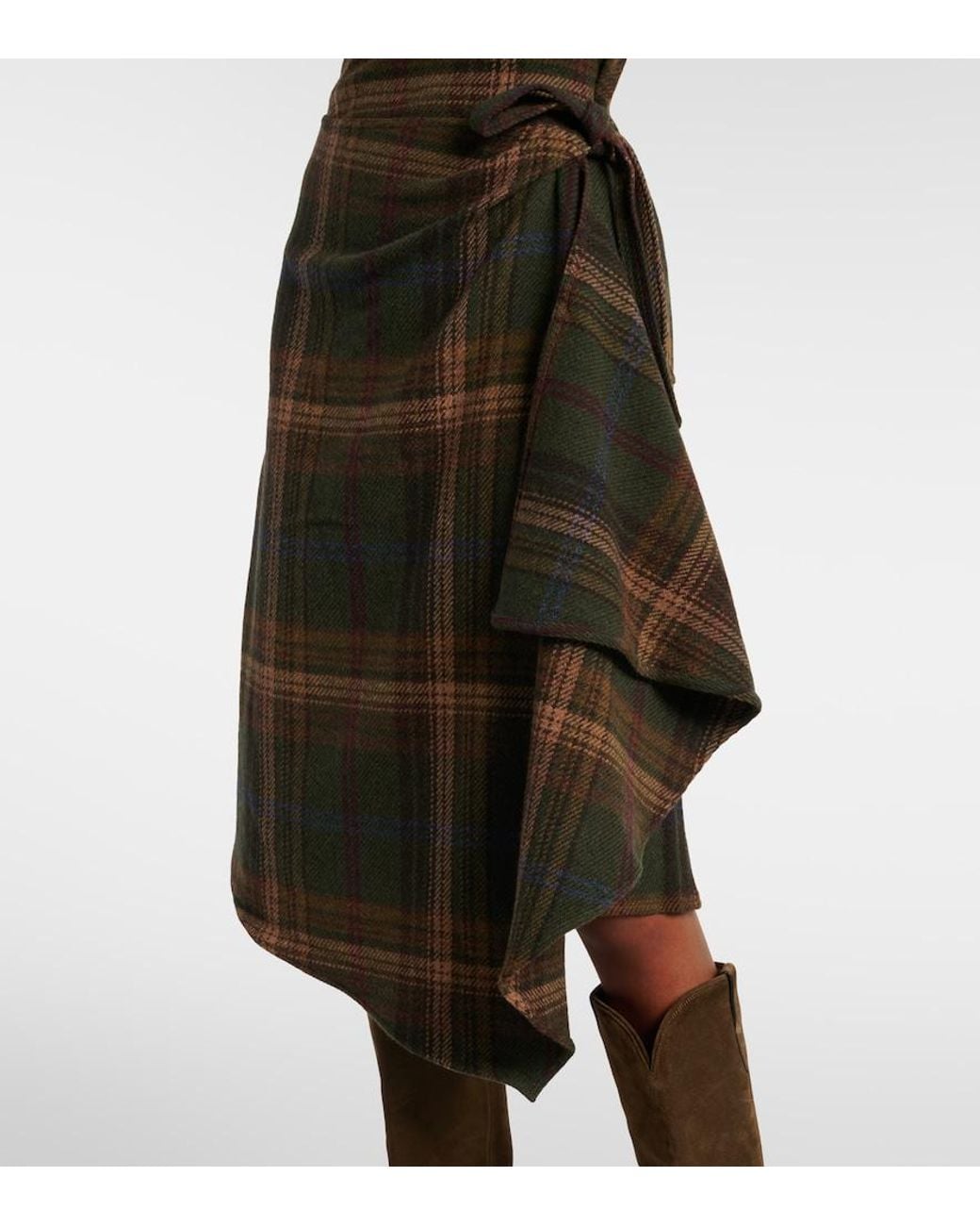 Polo Ralph Lauren Green Plaid Wool-Blend Midi Dress