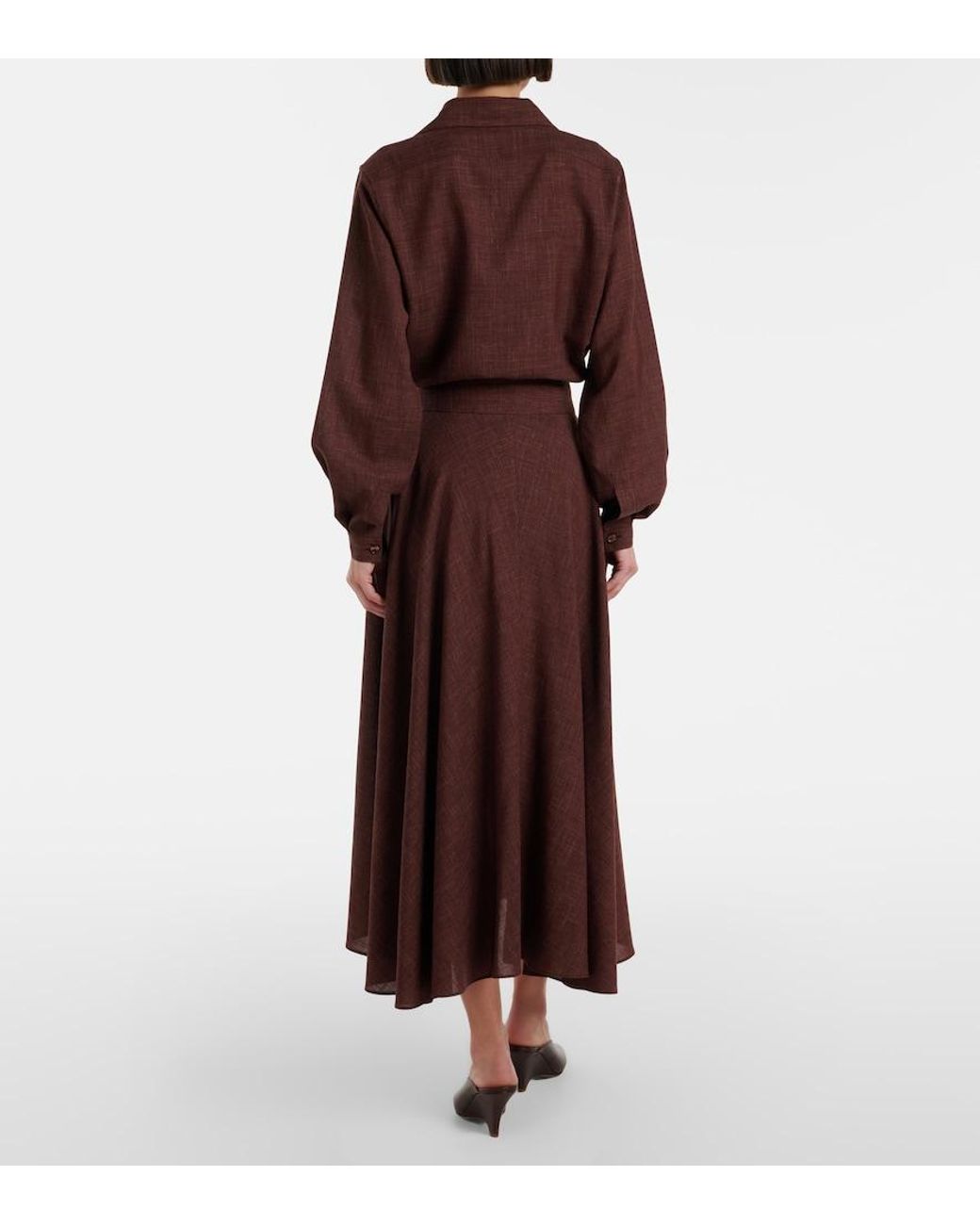 Loro Piana Purple Petra Pleated Wool, Silk, And Linen Midi Skirt