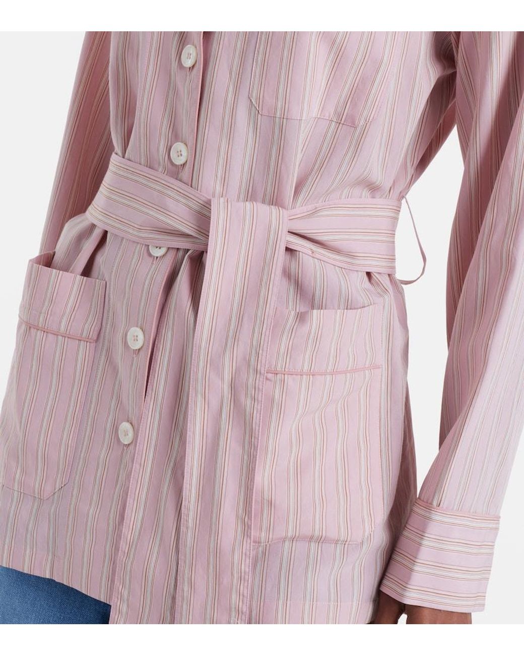 Dolce & Gabbana Pink Belted Striped Shirt