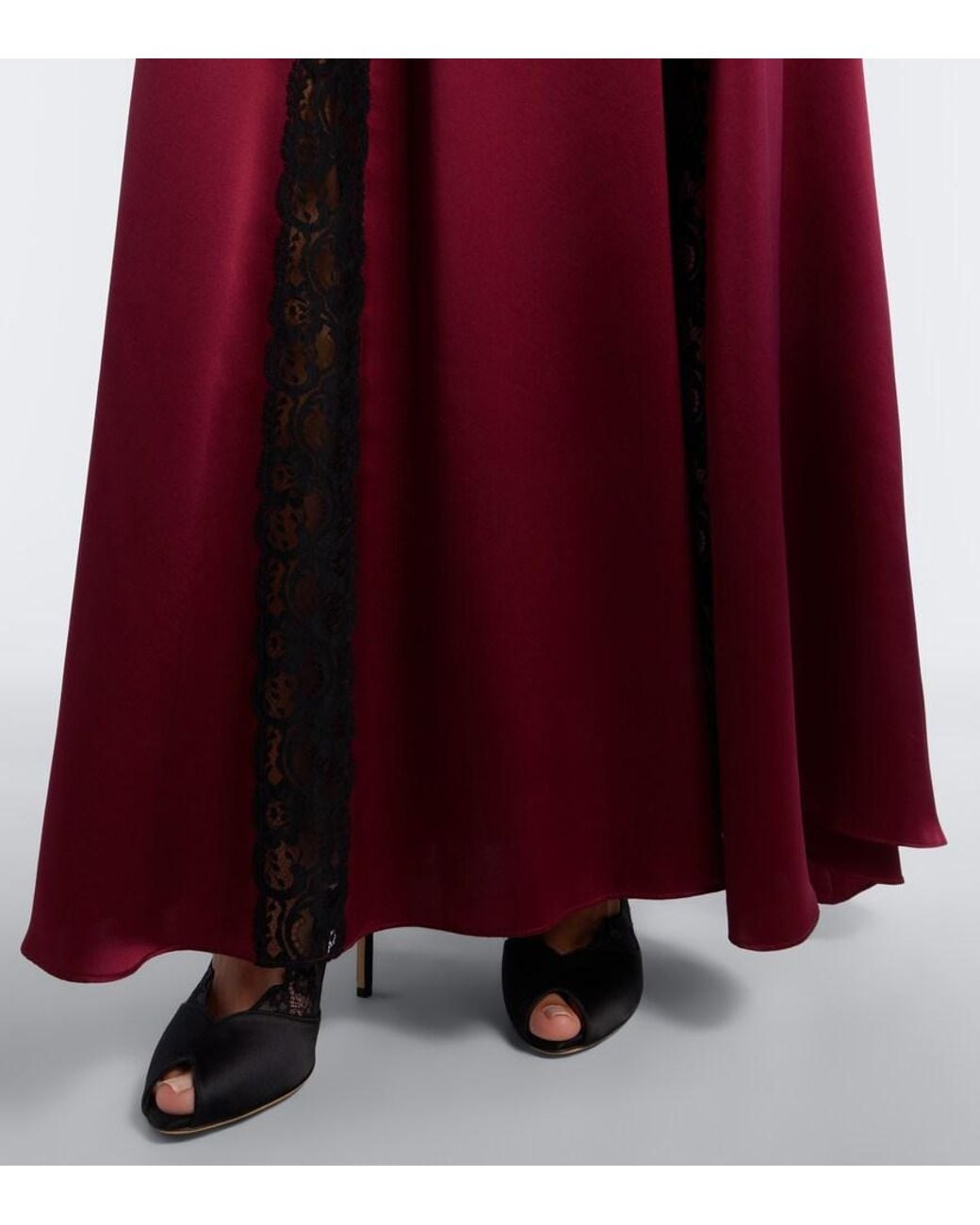 Rodarte Purple Ruched Lace-Trimmed Silk Satin Gown
