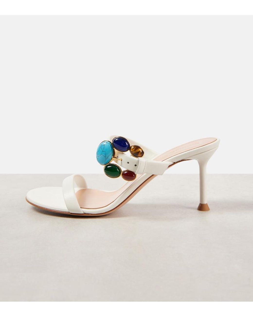 Gianvito Rossi White 70 Embellished Leather Mules