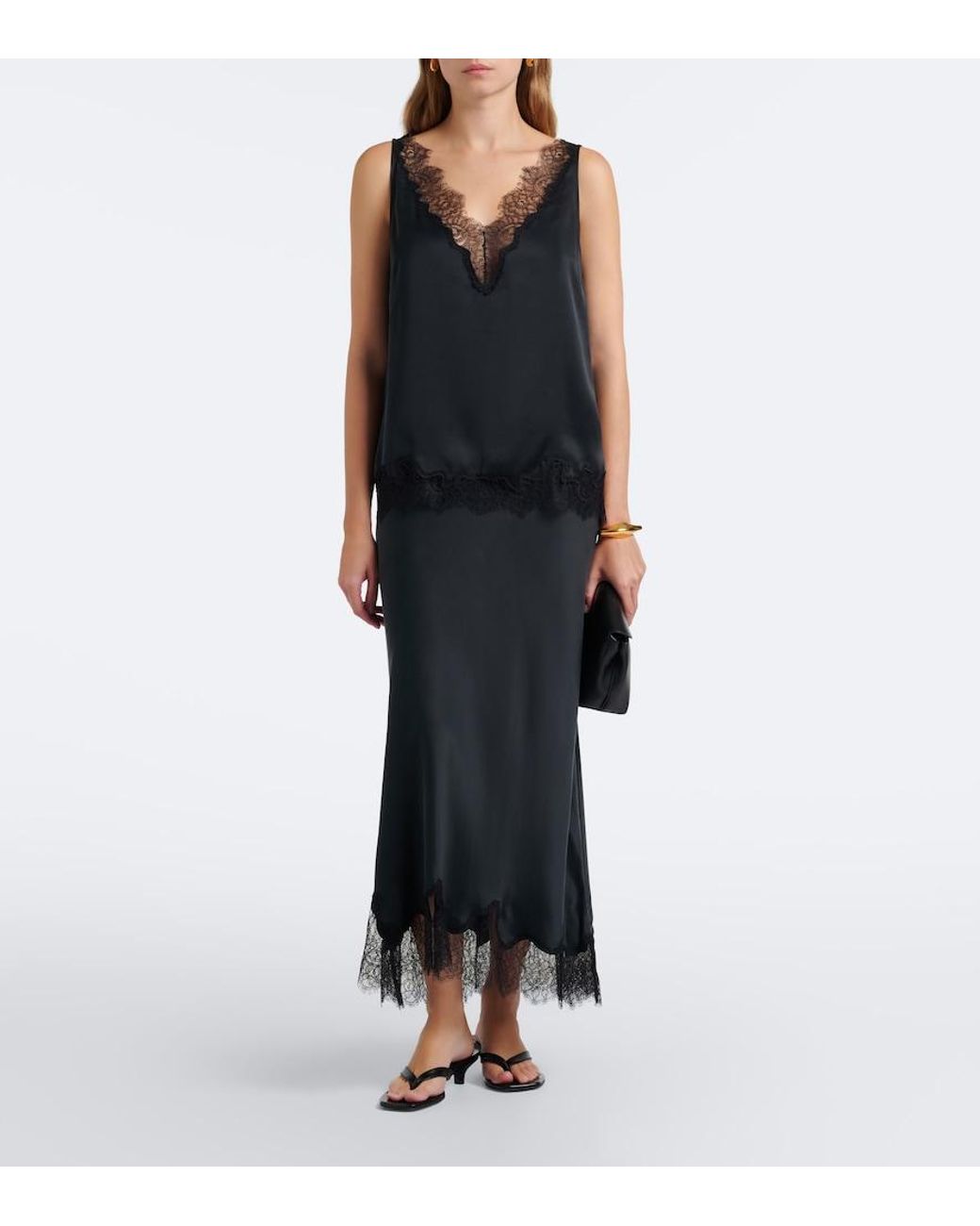 Velvet Black Kristin Lace-Trimmed Silk Maxi Skirt