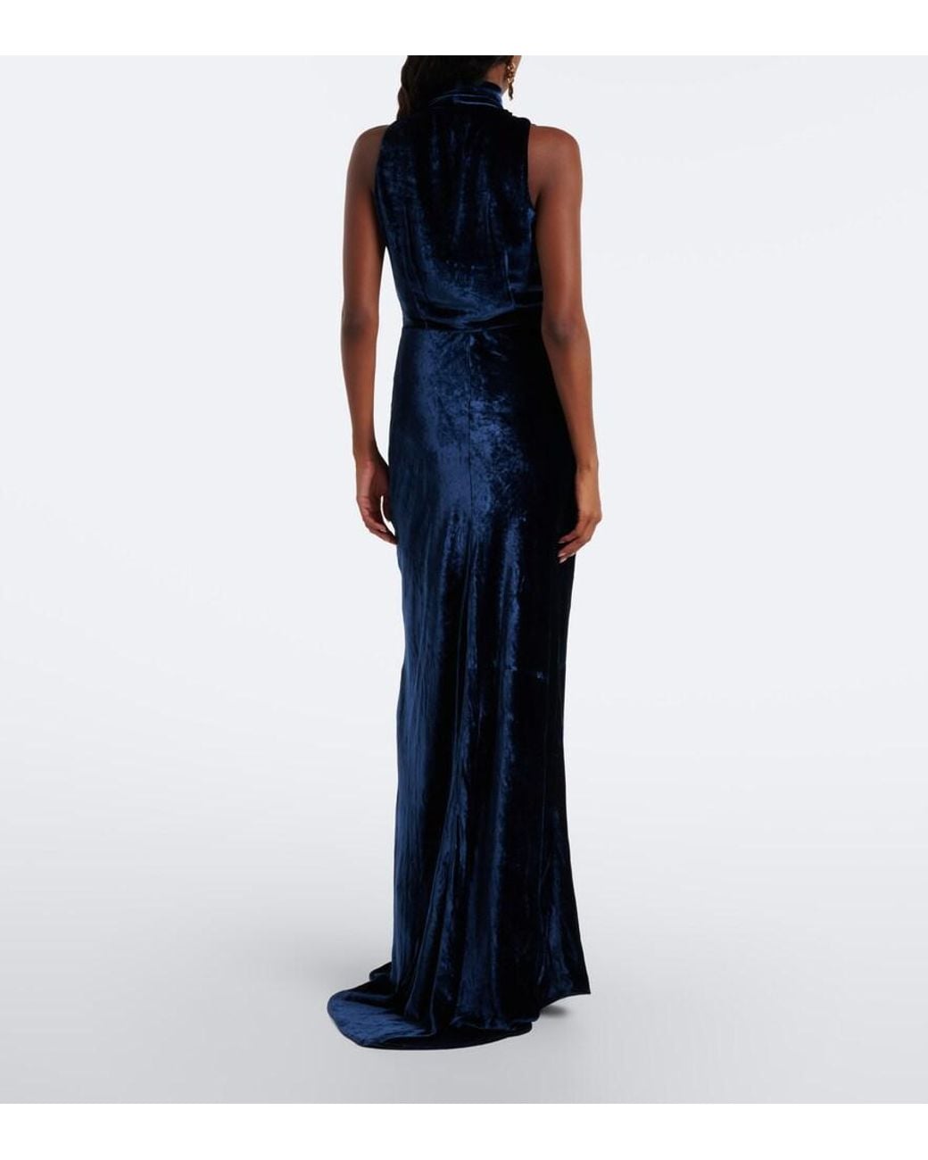 Etro Blue Scarf-Detail Velvet Gown